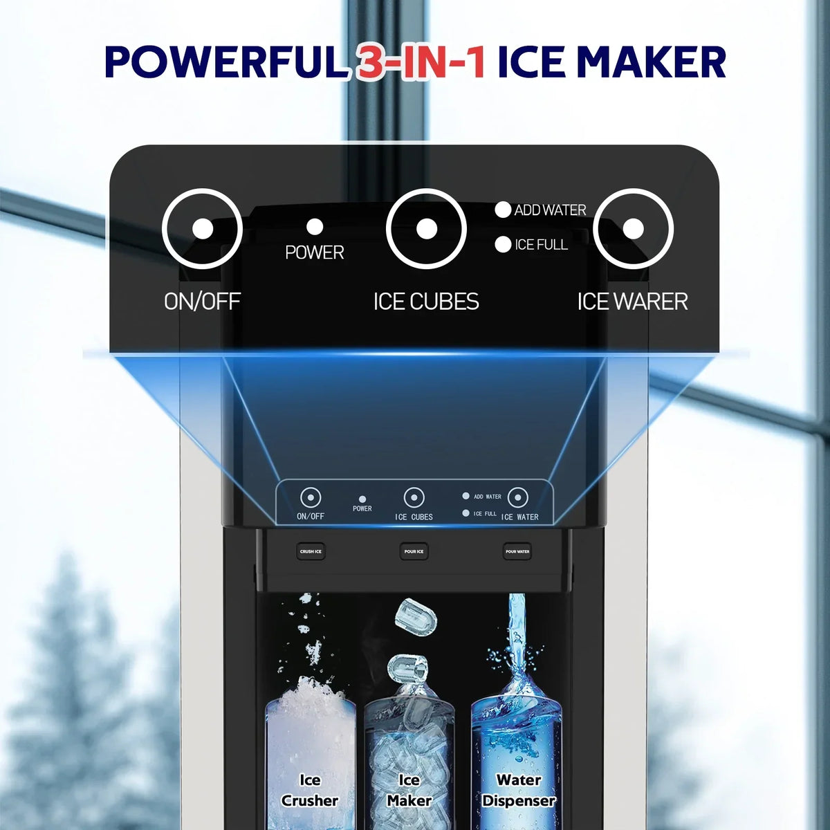 Nouveauté 2026 – Distributeur d'eau 3 en 1 Advwin avec machine à glaçons intégrée, glaçons en balles, glace pilée, refroidisseur d'eau, capacité de 20 kg/24 h, 12 glaçons/6 min, autonettoyant, capacité de stockage de glace de 1,8 kg, idéal pour la ma