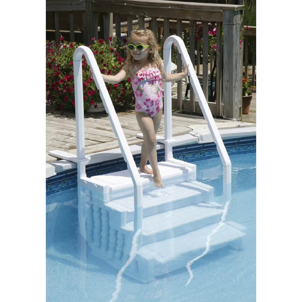Nouveauté 2026 – Échelle Blue Torrent Antigua avec rampes pour piscines hors sol, blanche