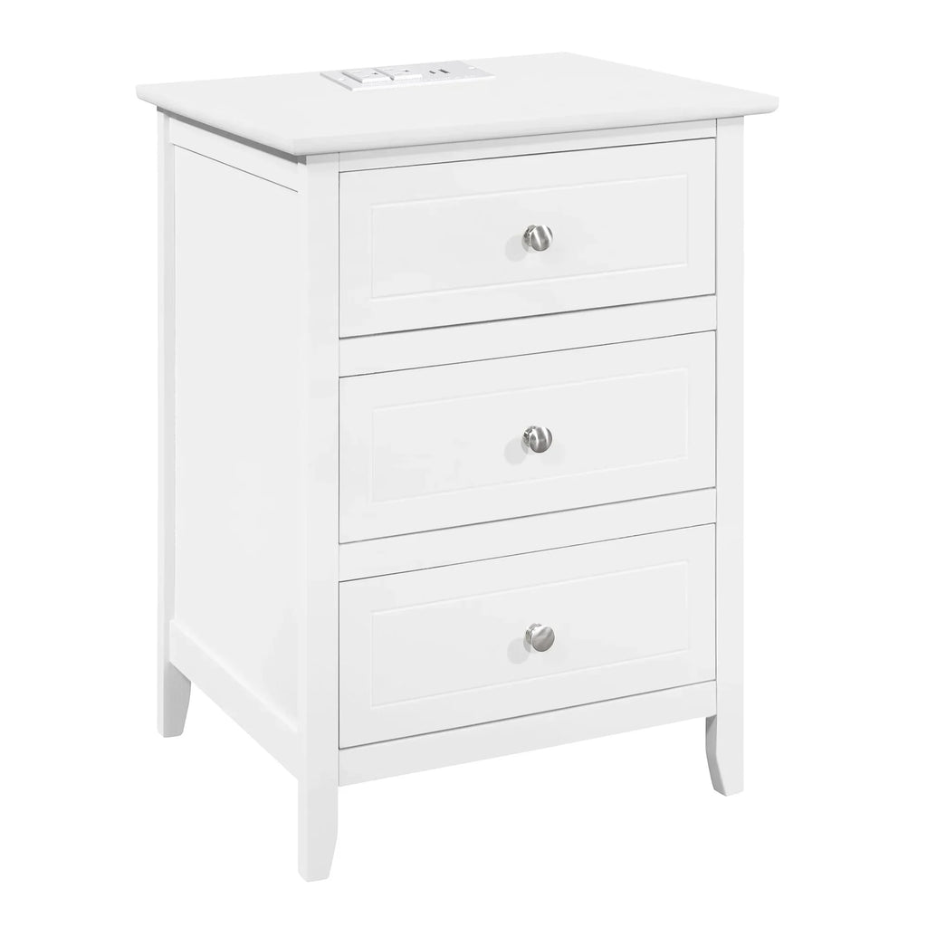Nouveauté 2026 – Ensemble de 2 tables de chevet modernes blanches à 3 tiroirs Glavbiku , avec ports USB et prises électriques, pour chambres à coucher, adultes