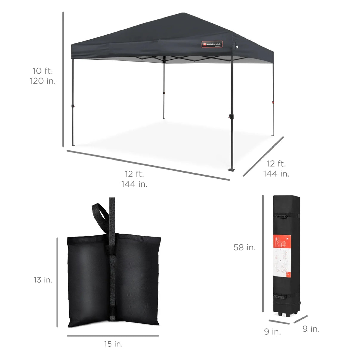 Nouveauté 2026 – Best Choice Products 3,66 m x 3,66 m - Abri pliant facile à monter avec installation en un clic, sac à roulettes et 4 sacs de lestage - Bleu marine