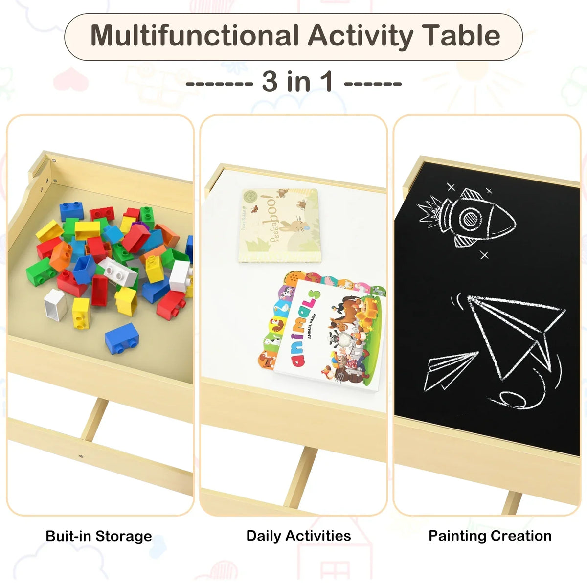 Nouveauté 2026 – Ensemble table et 2 chaises pour enfants LINLUX , table d'activités avec tableau noir/blanc, gris