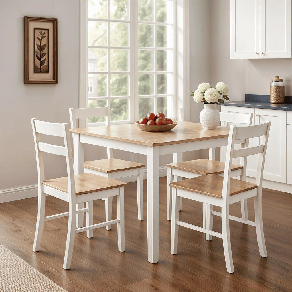 Nouveauté 2026 – Ensemble de salle à manger 5 pièces Mainstays , 1 table et 4 chaises, blanc, MDF et bois d'hévéa, intérieur, table de 117 cm (L) x 74 cm (l) x 76 cm (H