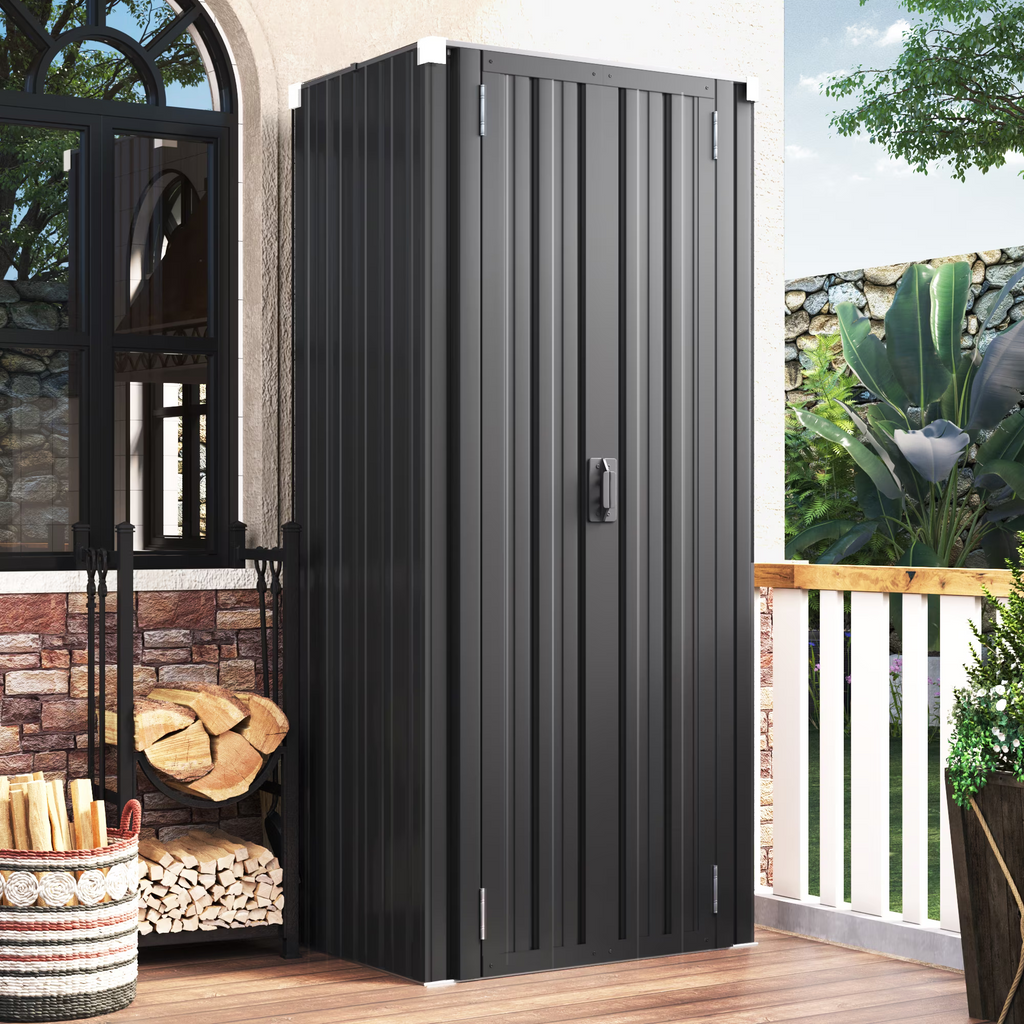 Nouveauté 2026 – Armoire de rangement extérieure AECOJOY pour jardin et terrasse, un meuble de rangement en métal avec portes et étagères, de couleur grise