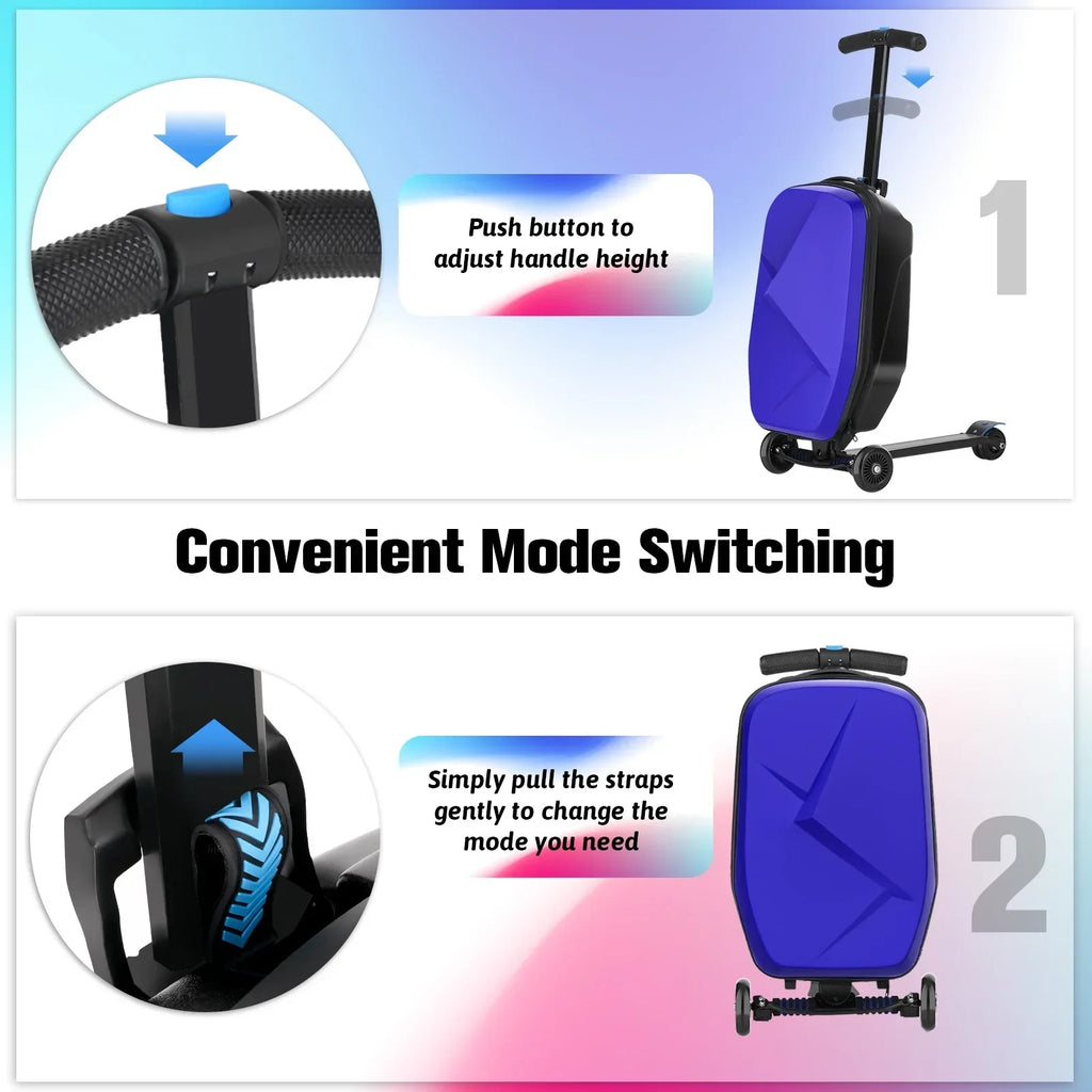 Nouveauté 2026 – Valise-trottinette Advwin pour enfants et adultes, valise rigide à roulettes pour enfants de 4 à 15 ans, multifonctionnelle, légère et pliable, avec roulettes, rose