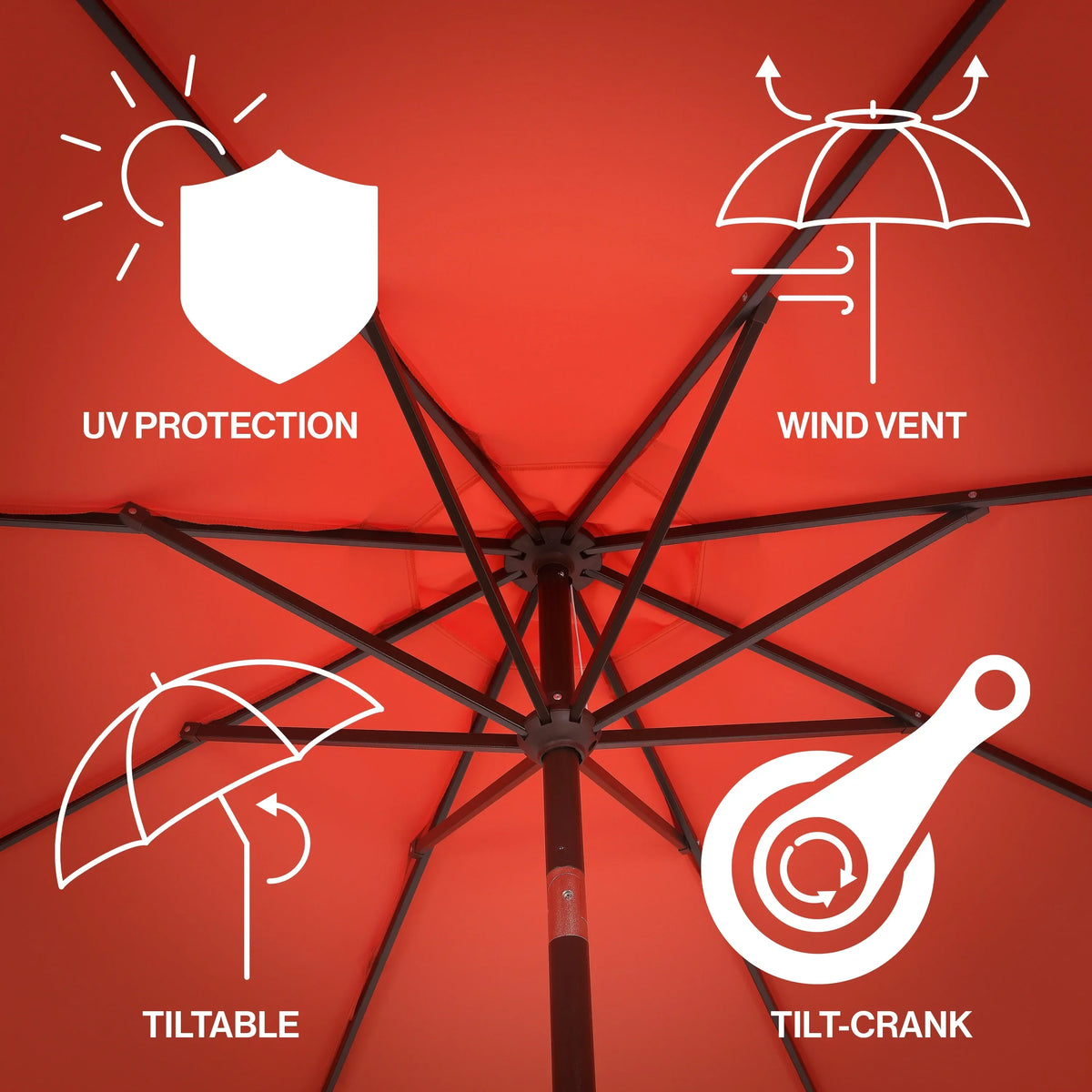 Nouveauté 2026 – Parasol de marché JONATHAN Y Tracy 2,74 m (9 pi), style classique milieu du siècle, franges festonnées, manivelle d'inclinaison automatique, aération et protection UV, rose corail/blanc, mât marron foncé