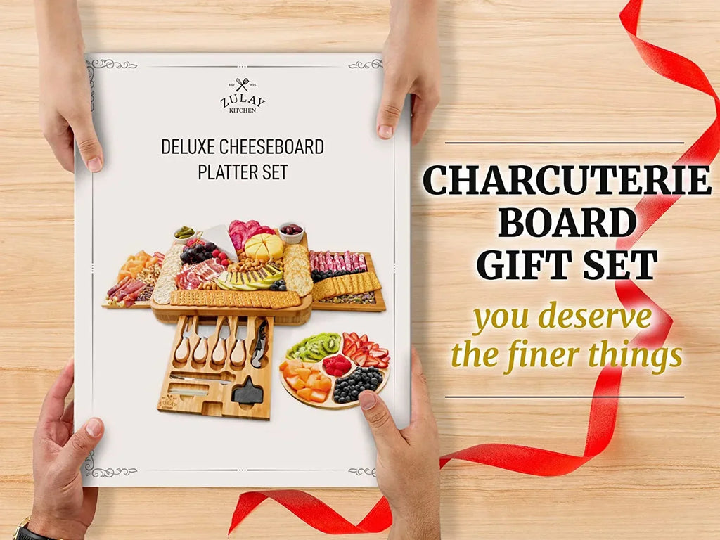 Nouveauté 2026 – Ensemble de planches à fromage et à charcuterie extra épaisses en bambou Zulay Kitchen - Coffret de luxe 15 pièces