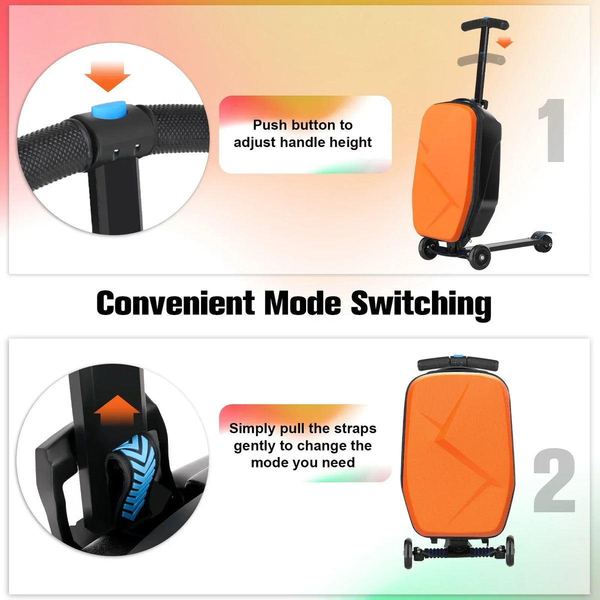 Nouveauté 2026 – Valise-trottinette Advwin pour enfants et adultes, valise rigide à roulettes pour enfants de 4 à 15 ans, multifonctionnelle, légère et pliable, avec roulettes, rose