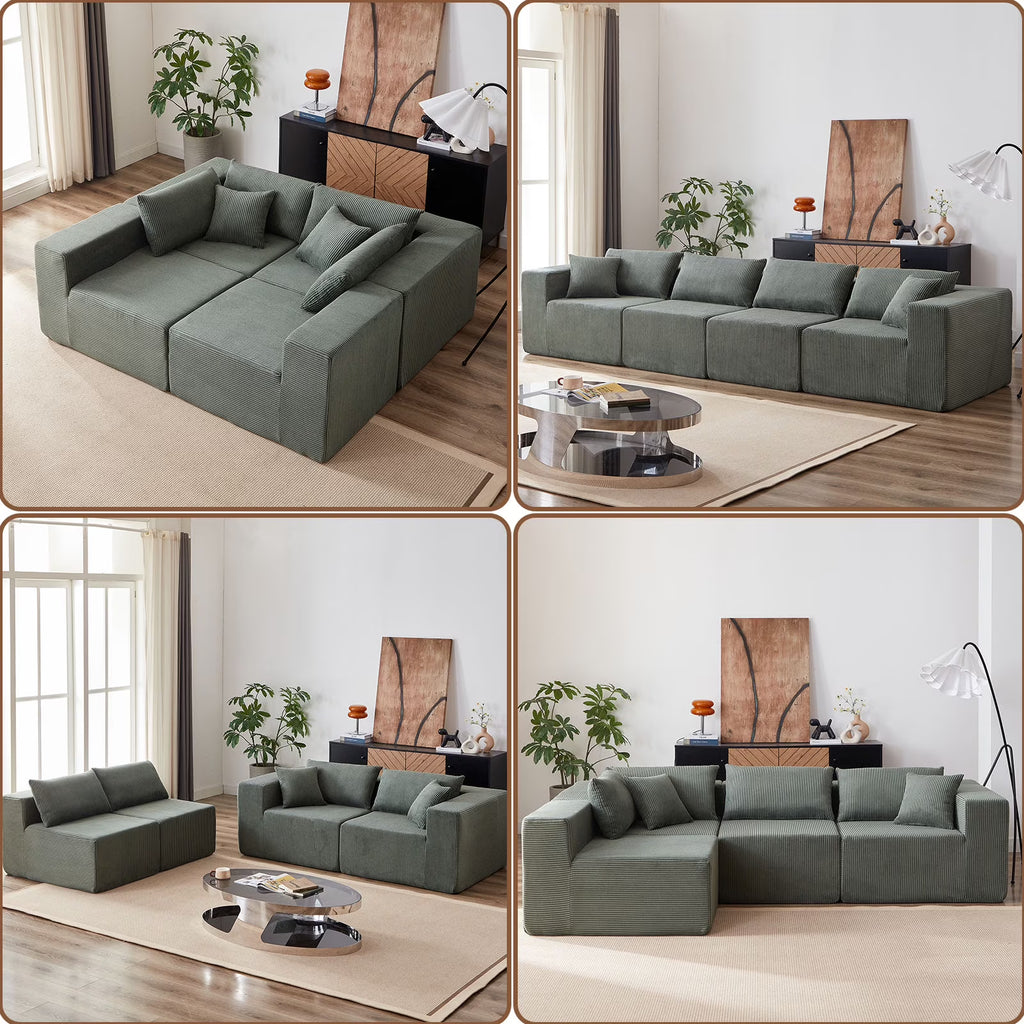 Nouveauté 2026 – Canapé d'angle modulaire en velours côtelé de 264 cm (104 pouces), ensemble de canapés de sol de luxe, mobilier d'intérieur rembourré, canapé compressé en mousse pour salon et chambre, combinaison libre de 4 pièces