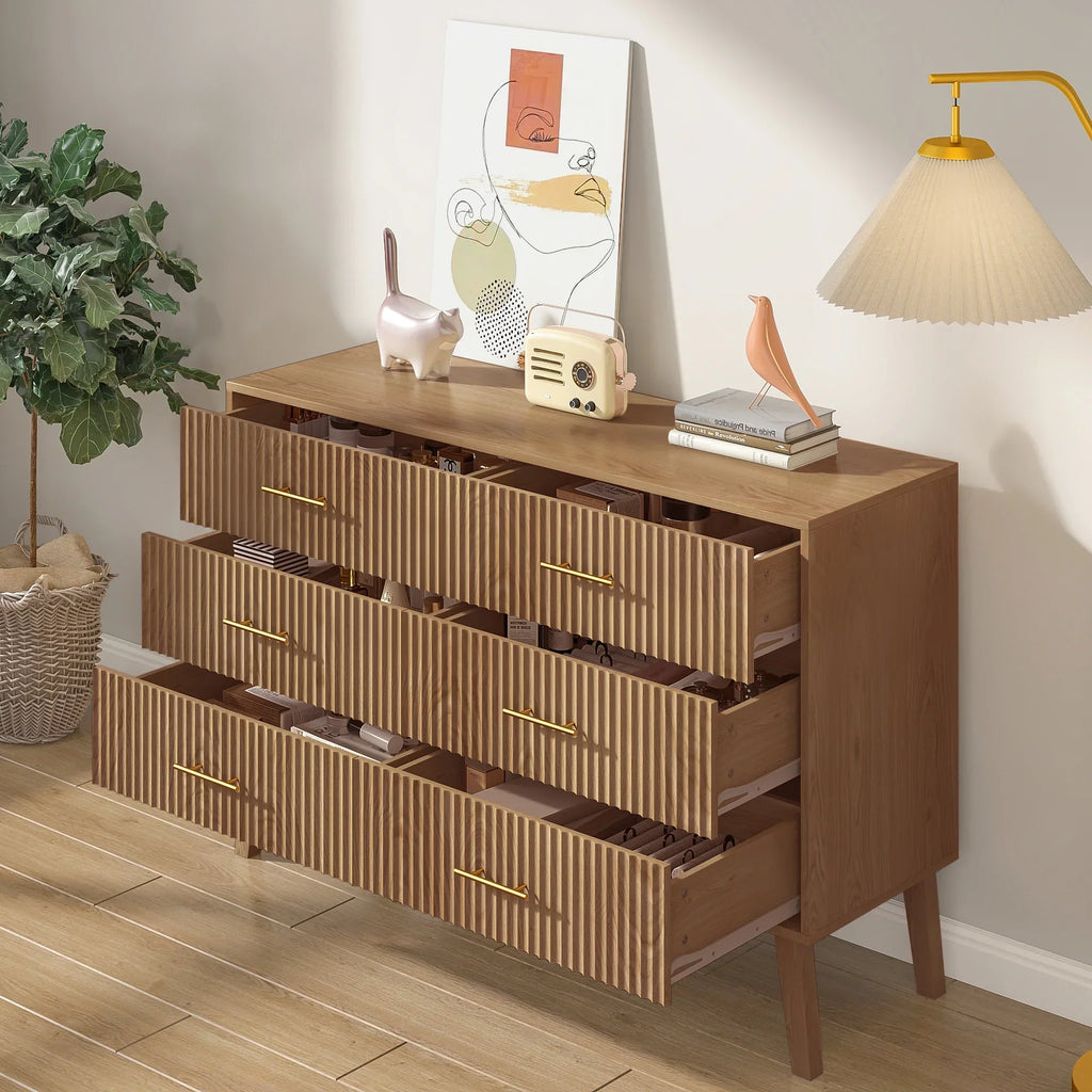 Nouveauté 2026 – Commode à 6 tiroirs Fluted , commode moderne large, commode double à 6 tiroirs
