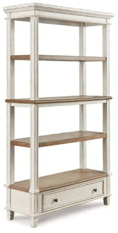 Nouveauté 2026 – Bibliothèque Signature Design by Ashley Realyn, style campagne française, 190 cm (75 po), avec tiroir, blanc ébréché