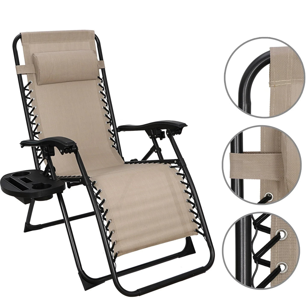 Nouveauté 2026 – HomGarden Lot de 2 chaises zéro gravité en acier - Beige