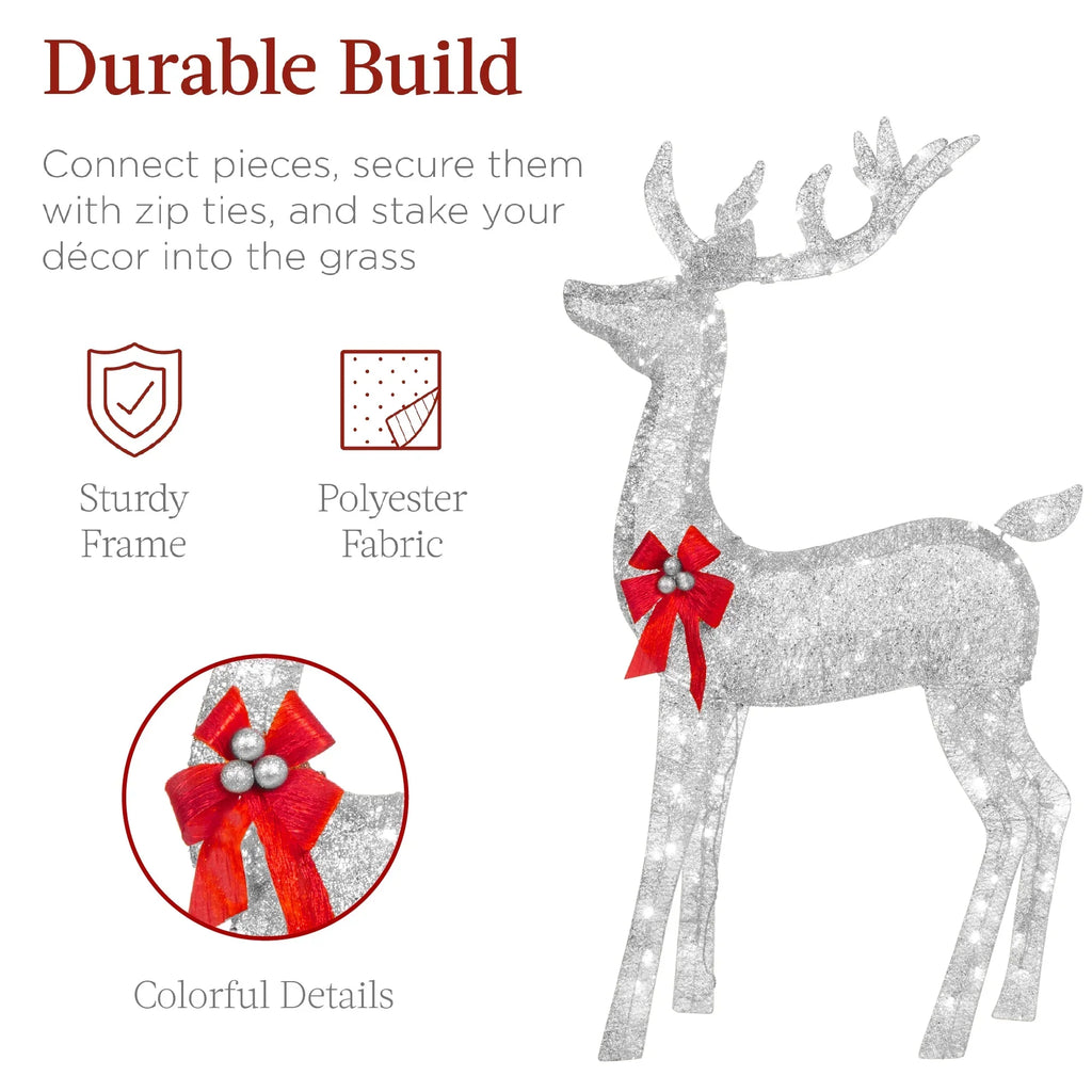 Nouveauté 2026 – Décoration de jardin extérieure Best Choice Products : cerfs lumineux de Noël en 3 pièces, 2 m (6,5 pi), avec 385 lumières DEL et piquets – Or