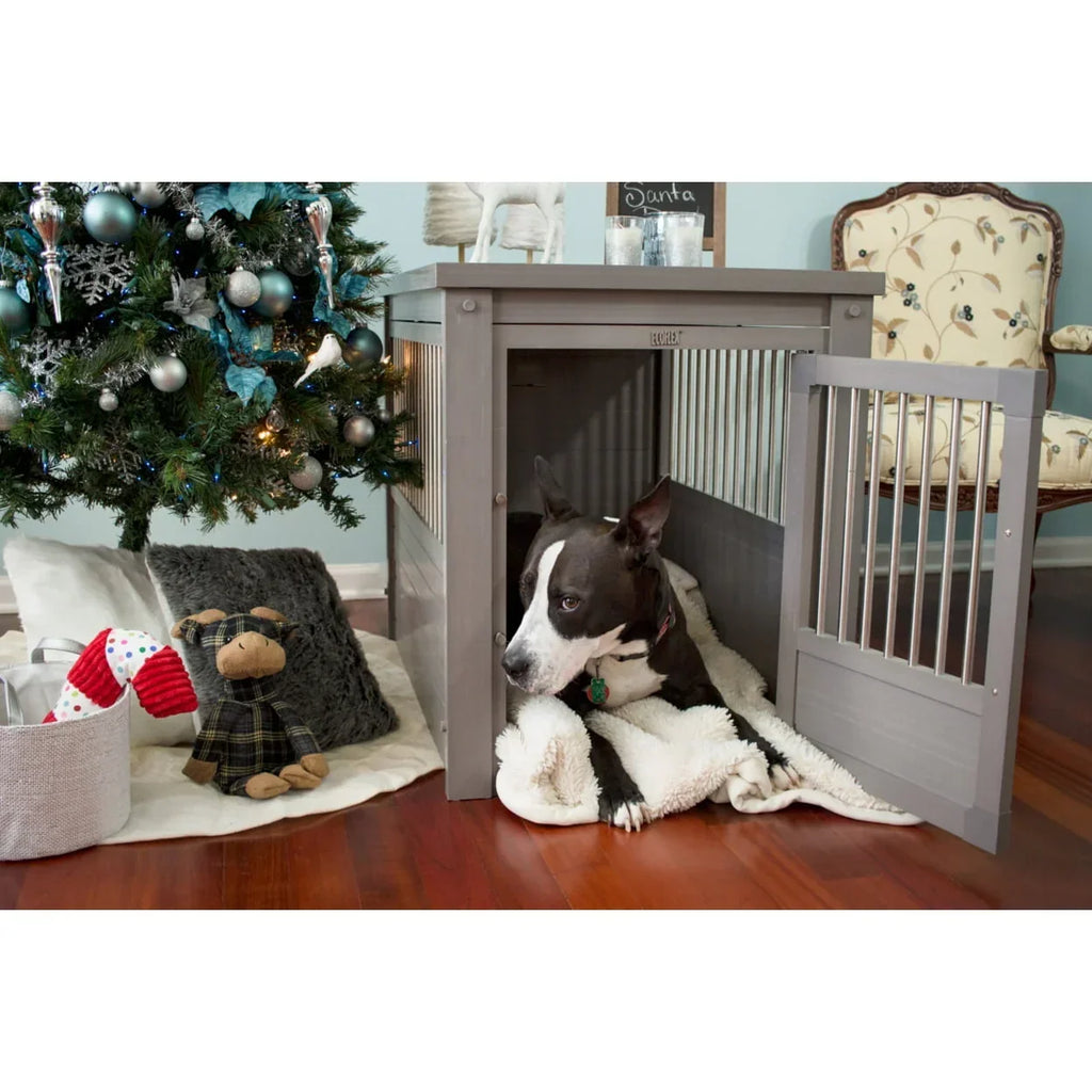 Nouveauté 2026 – Table d'appoint pour cage pour chien ECOFLEX® - Grise, grande taille