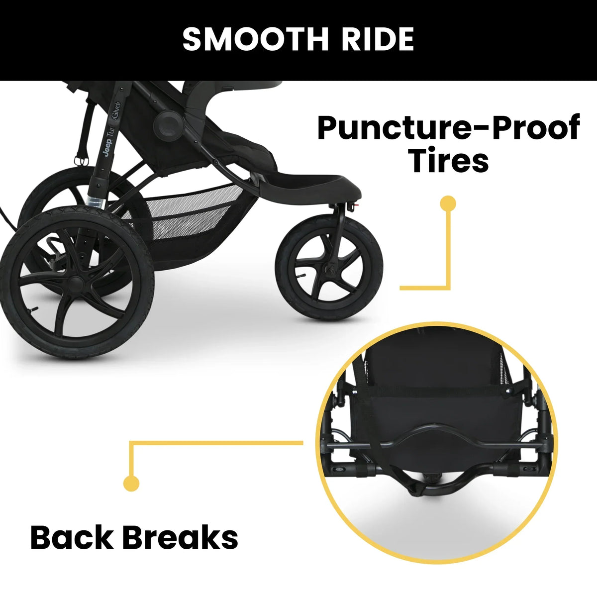 Nouveauté 2026 – Poussette de jogging Jeep TurboGlyde de Delta Children, noire
