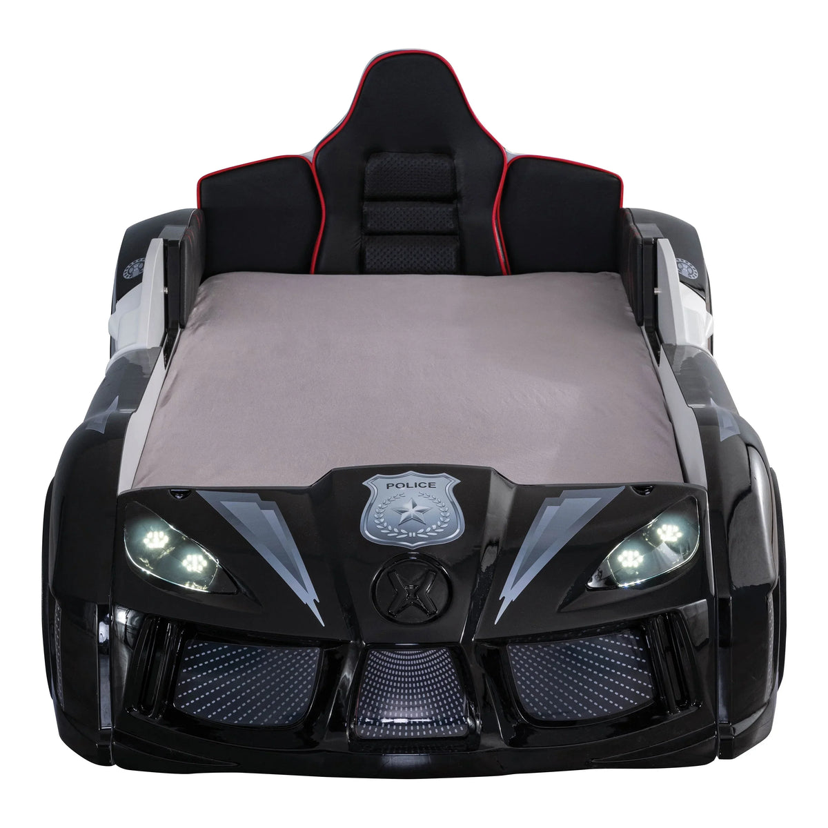 Nouveauté 2026 – Lit double en plastique pour enfants Dash Kids, motif voiture de course, avec LED et son, blanc, Furniture of America