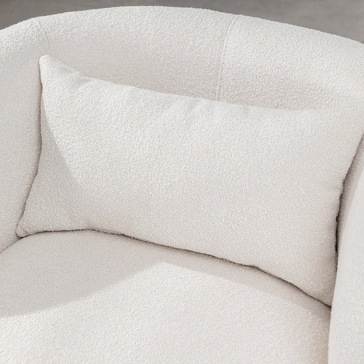Nouveauté 2026 – Fauteuil pivotant rond 34" en bouclette de 86 cm de large, sans assemblage, avec coussin décoratif, idéal pour le salon et la chambre, couleur taupe
