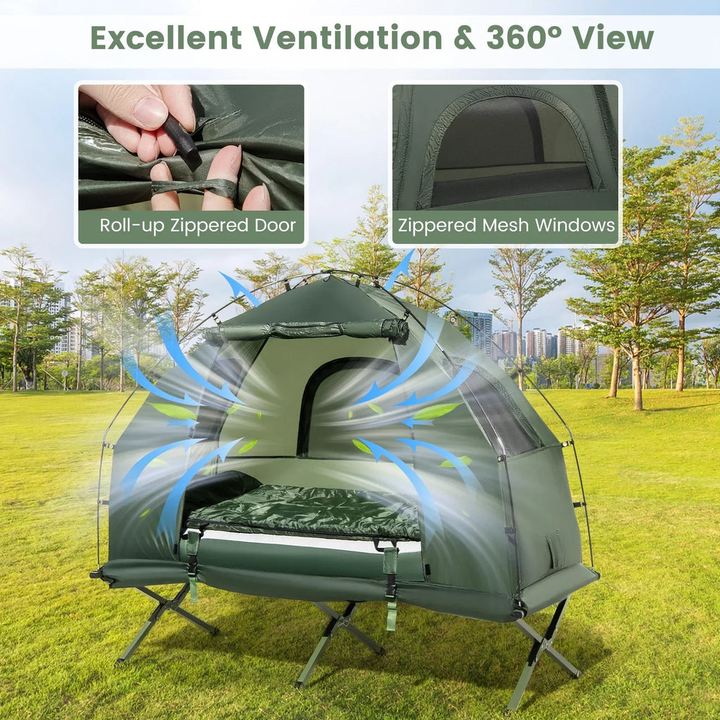 Nouveauté 2026 – Lit de camp gonflable Goplus 1 personne imperméable avec matelas gonflable, oreiller et sac de couchage