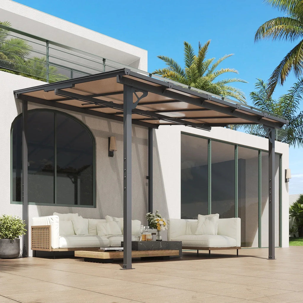 Nouveauté 2026 – Gazebo Aoxun de 2,4 m x 1,5 m pour patio, pergola avec toit incliné, grand auvent mural robuste pour barbecue, idéal pour jardin, terrasse ou patio