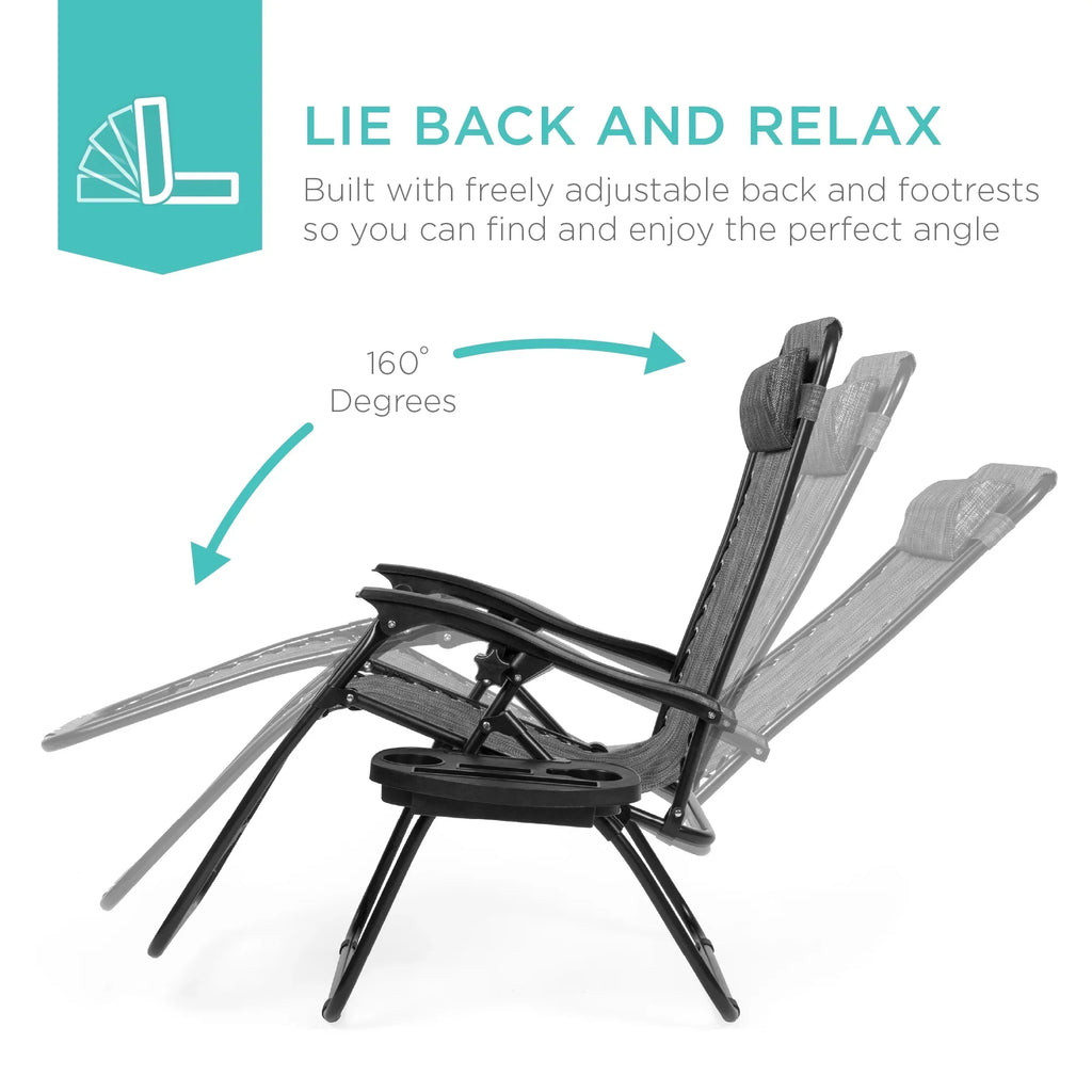 Nouveauté 2026 – Ensemble de 2 fauteuils inclinables zéro gravité Best Choice Products pour terrasse et piscine avec porte-gobelet - Gris