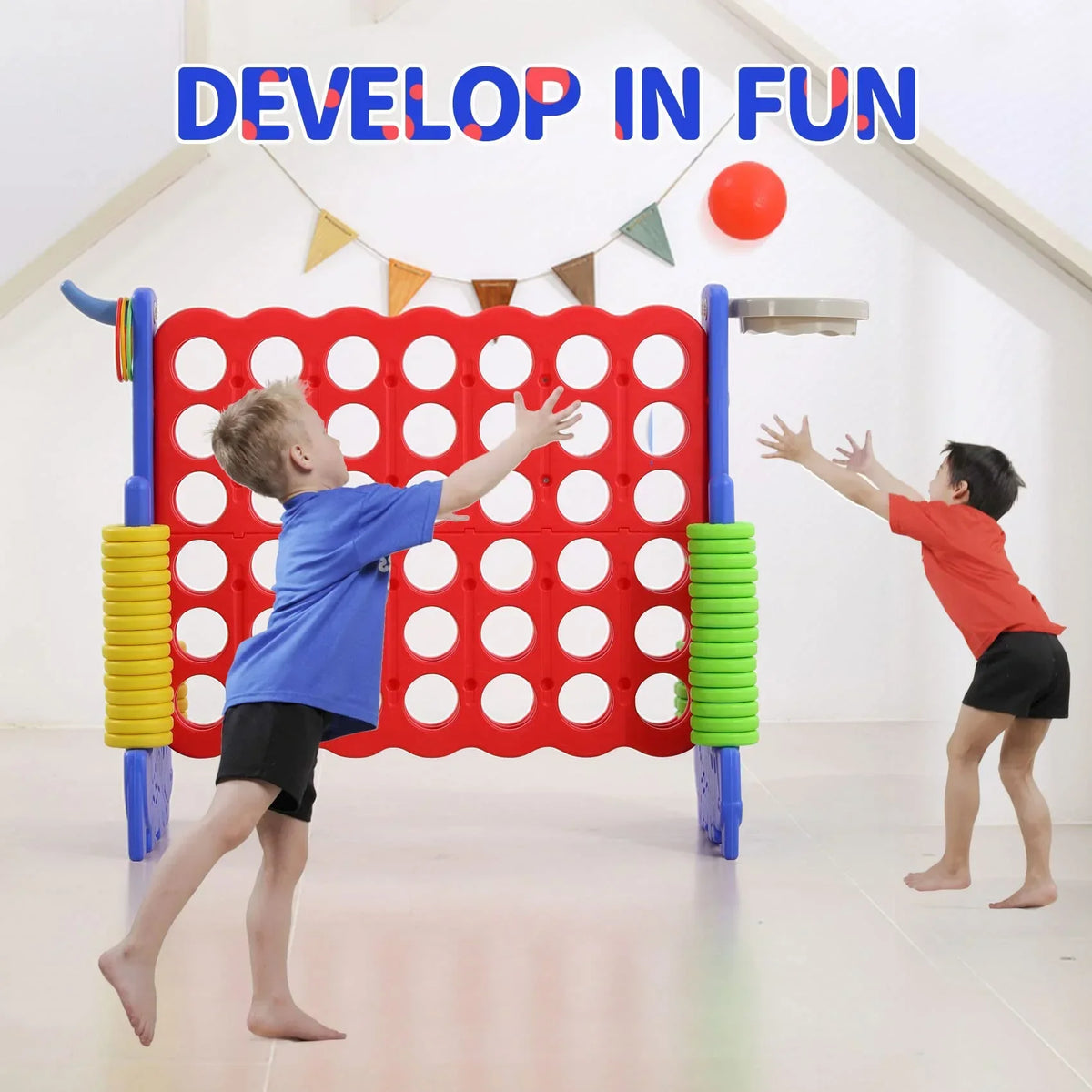 Nouveauté 2026 – Jeu géant 3-en-1 UNICOO® : panier de basket, jeu de lancer d'anneaux et jeu « 4 pour marquer ». Idéal pour les enfants et les adultes, les fêtes et les réunions. Sac de transport inclus (rouge et bleu