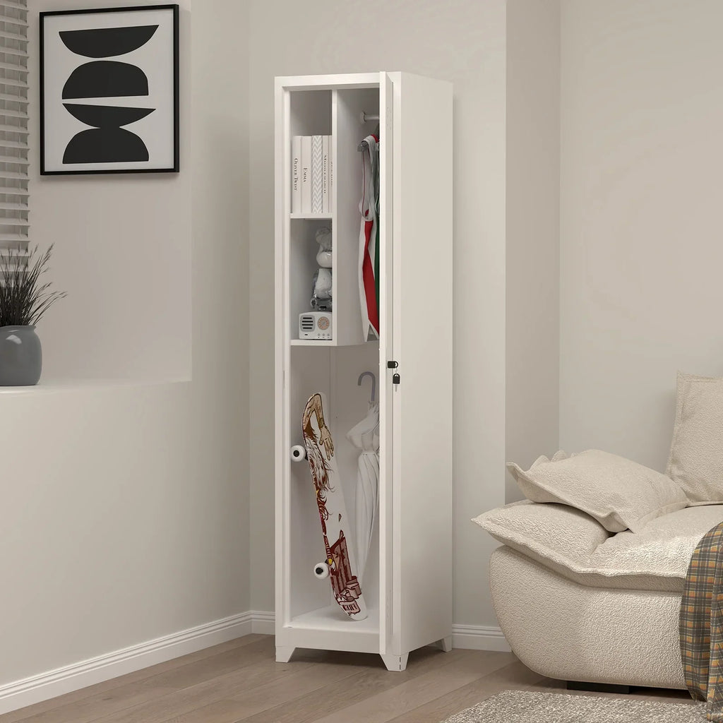 Nouveauté 2026 – Armoire à balais Marcree Slim , armoire métallique avec étagères et tringle de suspension, armoire de rangement utilitaire de 165 cm avec porte verrouillable, armoire de rangement haute pour produits de nettoyage, idéale pour la cuis