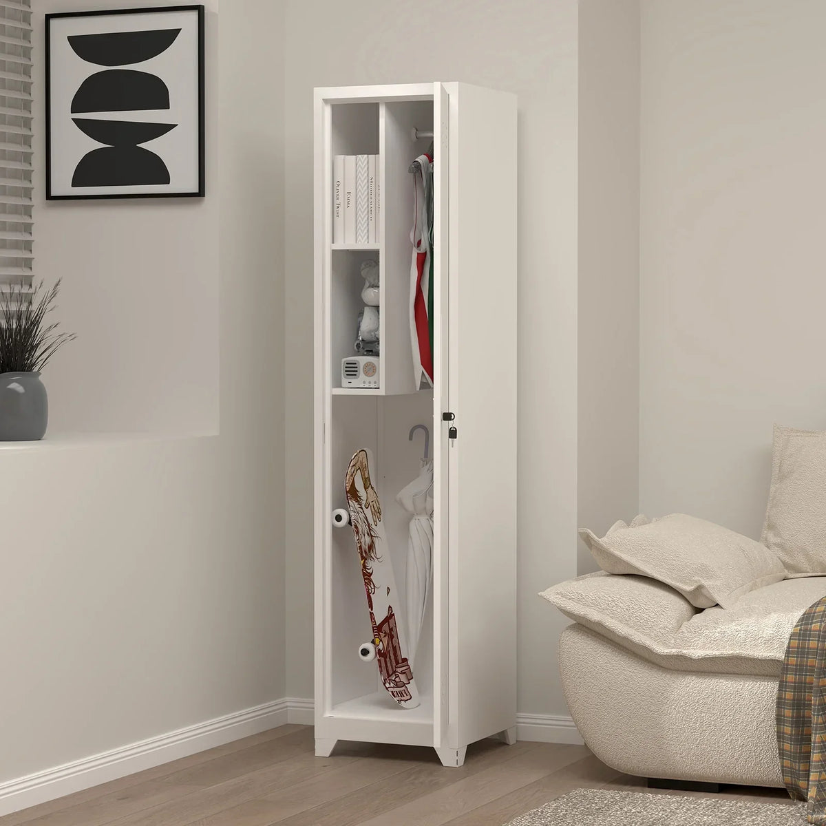Nouveauté 2026 – Armoire à balais Marcree Slim , armoire métallique avec étagères et tringle de suspension, armoire de rangement utilitaire de 165 cm avec porte verrouillable, armoire de rangement haute pour produits de nettoyage, idéale pour la cuis