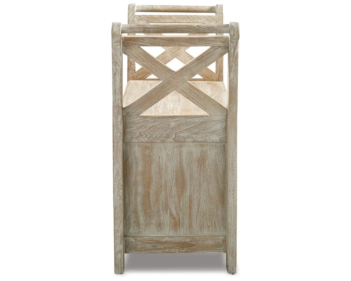 Nouveauté 2026 – Signature Design par Ashley Banc d'appoint Fossil Ridge, style décontracté, blanchi