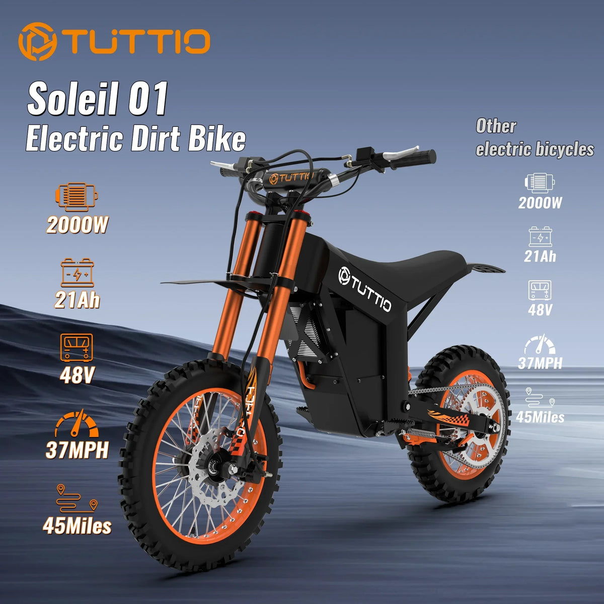 Nouveauté 2026 – Moto tout-terrain électrique TUTTIO Soleil01 pour adultes , moteur 48 V 21 Ah 200 N.m, 2000 W, vitesse maximale 60 km/h, autonomie maximale 72 km