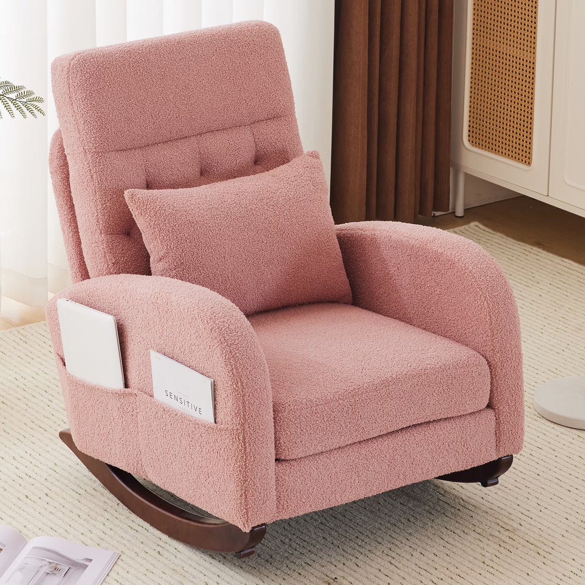 Nouveauté 2026 – Fauteuil à bascule Ktaxon , fauteuil de lecture inclinable, confortable, revêtu de velours peluche, canapé à bascule une place, beige, idéal pour le salon, la chambre d'enfant ou la chambre à coucher