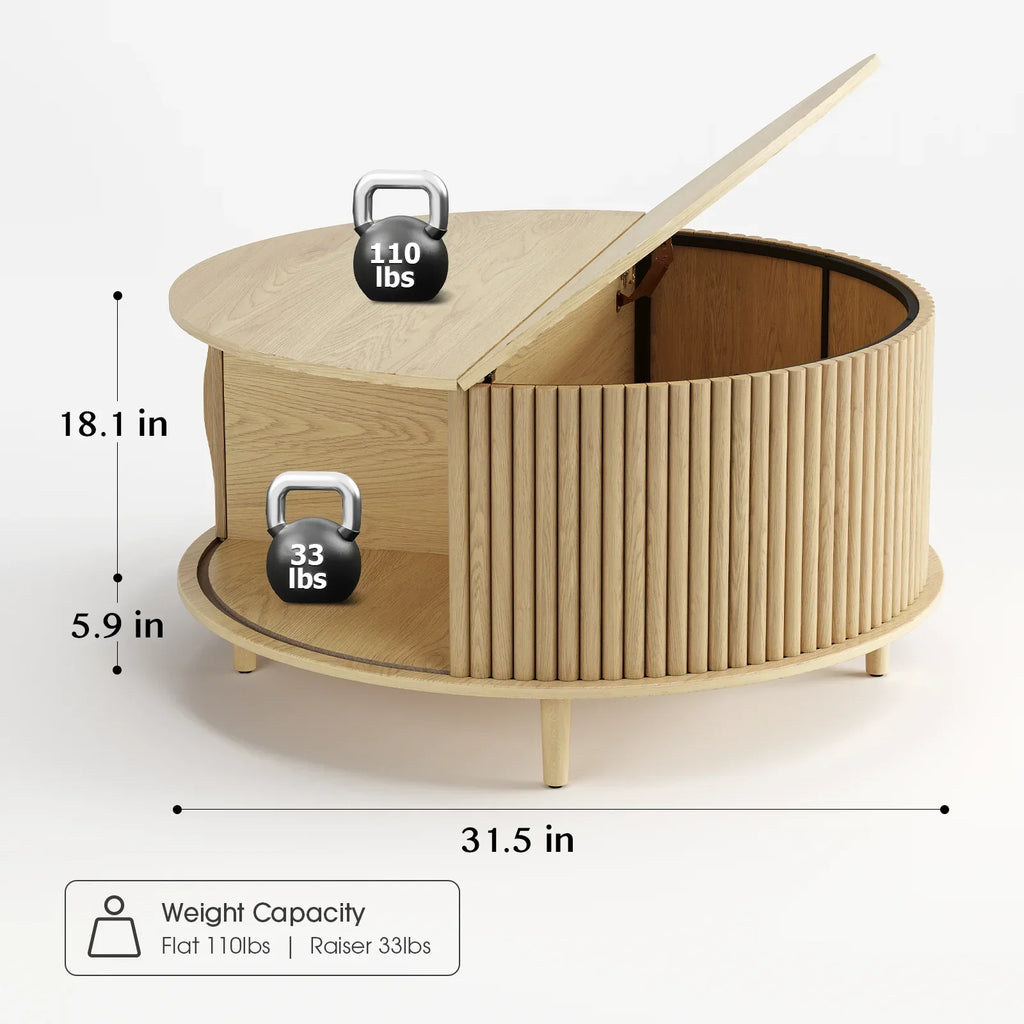 Nouveauté 2026 – Table basse ronde JOINICE avec rangement et porte coulissante, table centrale en bois de style moderne du milieu du siècle, pour salon, noyer