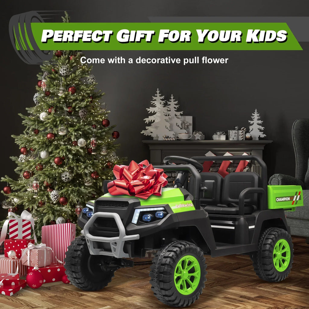 Nouveauté 2026 – Joyracer , véhicule tout-terrain électrique (UTV) 24 volts pour enfants, 2 places, avec télécommande. Voiturette de golf électrique avec 4 moteurs de 200 W, remorque inclinable et pelle, suspension à ressorts sur les 4 roues, musique