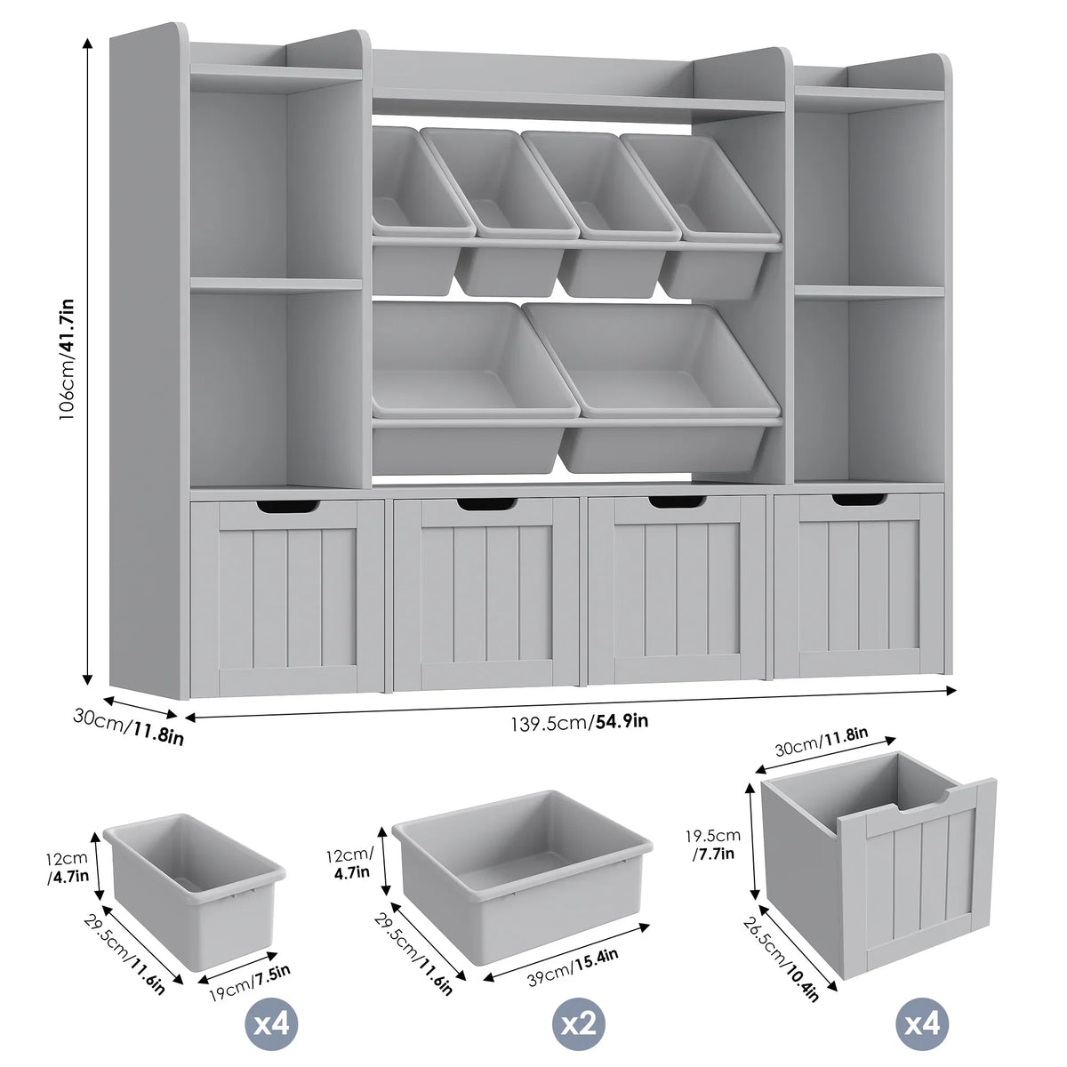 Nouveauté 2026 – Bibliothèque enfant Hiphuta à 3 niveaux avec rangement pour jouets, en bois, composée de 6 boîtes et 4 tiroirs amovibles, blanche