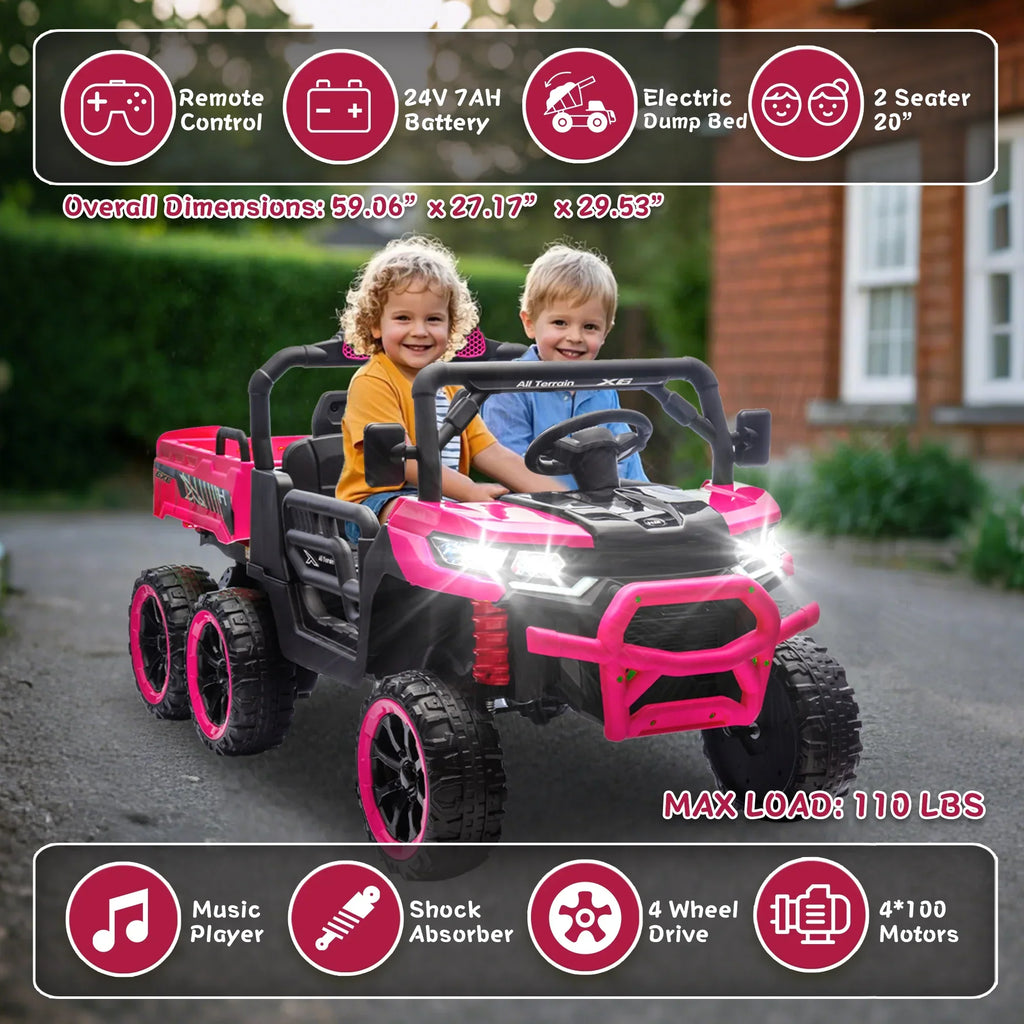 Nouveauté 2026 – Camion électrique Xuanlur 24V 2 places pour enfants , avec moteur 2x200W, benne basculante/pelle, pneus résistants, lumières LED, musique et télécommande, noir