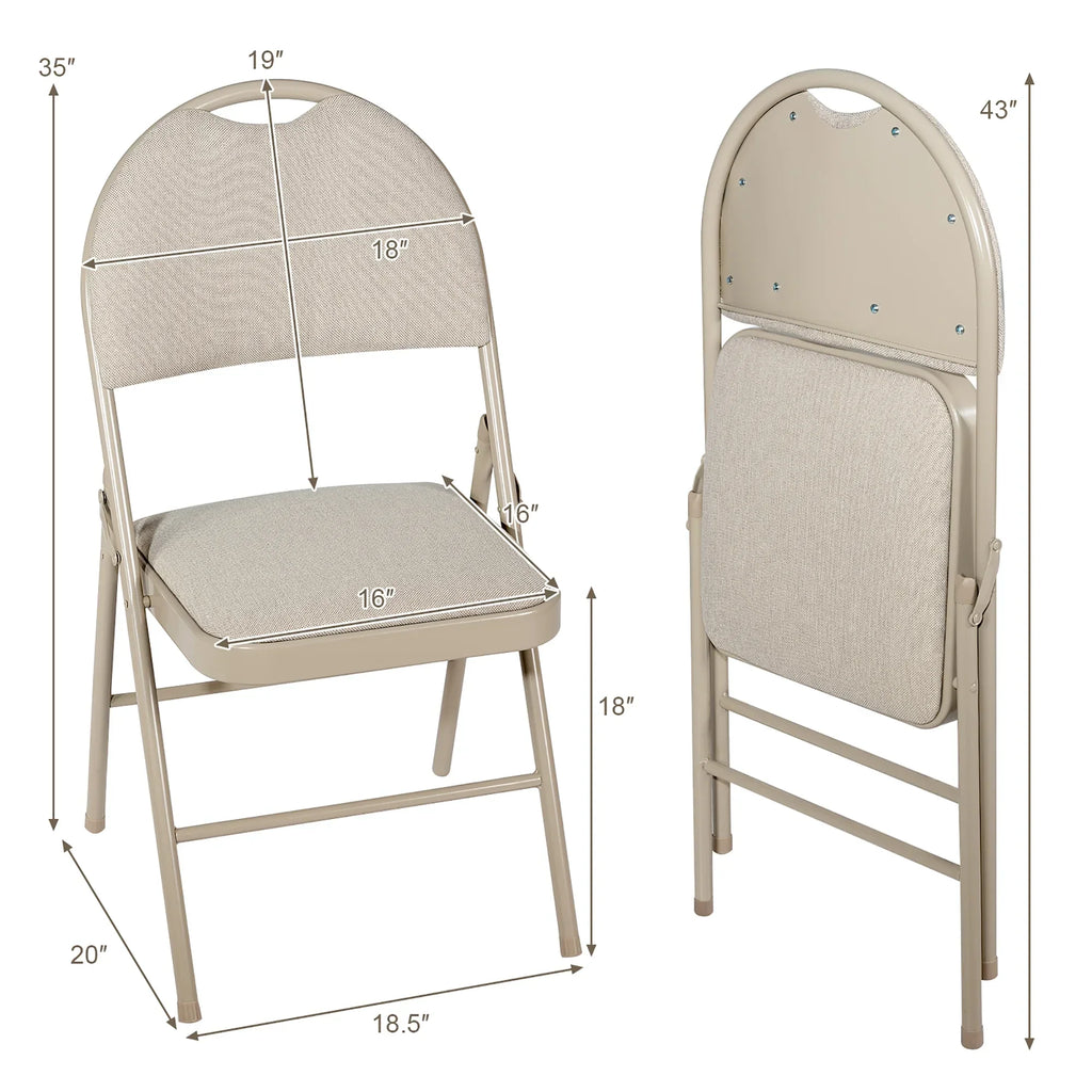 Nouveauté 2026 – Ensemble de 6 chaises pliantes Costway , assise rembourrée et revêtement en tissu, structure en métal, beige, pour la maison ou le bureau