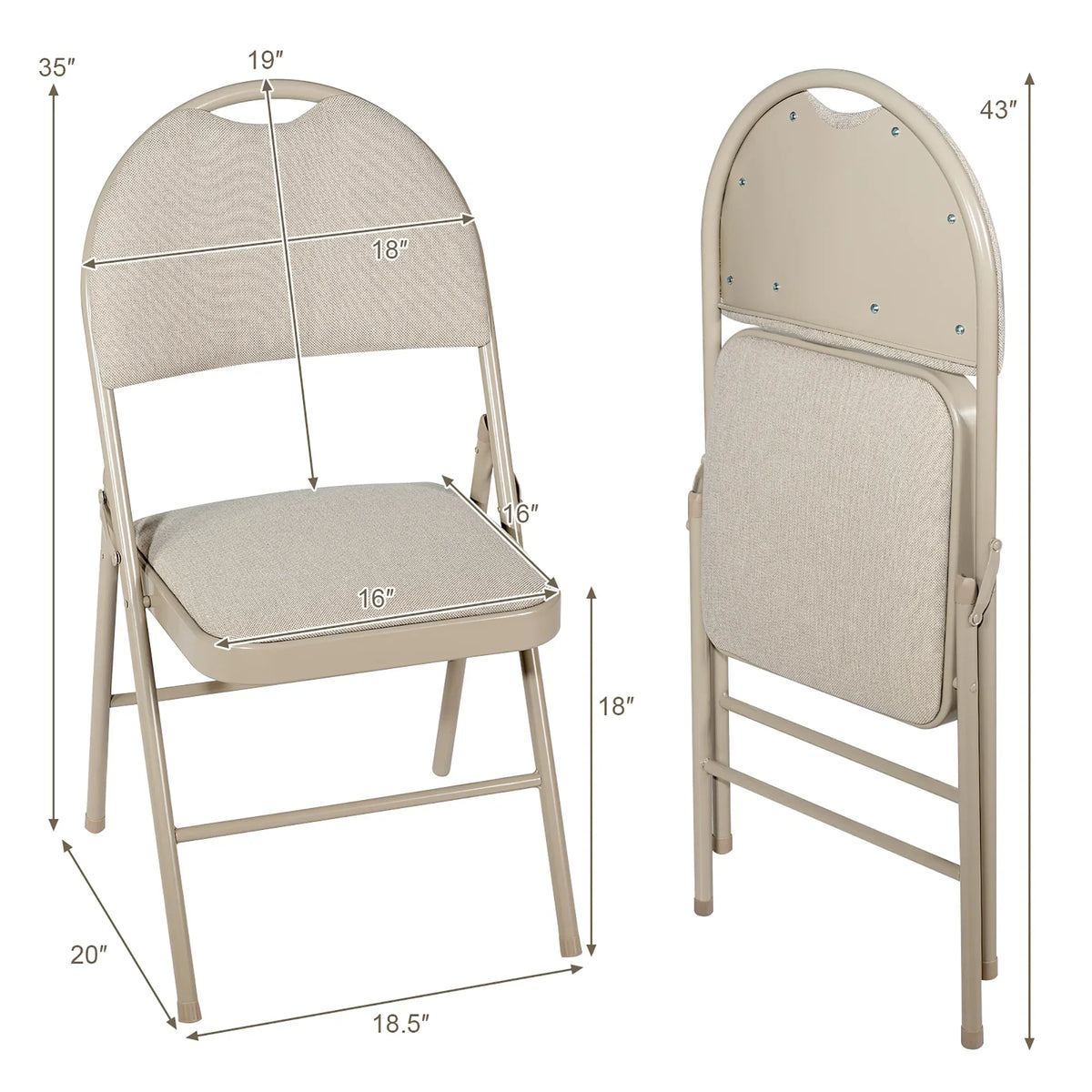 Nouveauté 2026 – Ensemble de 6 chaises pliantes Costway , assise rembourrée et revêtement en tissu, structure en métal, beige, pour la maison ou le bureau
