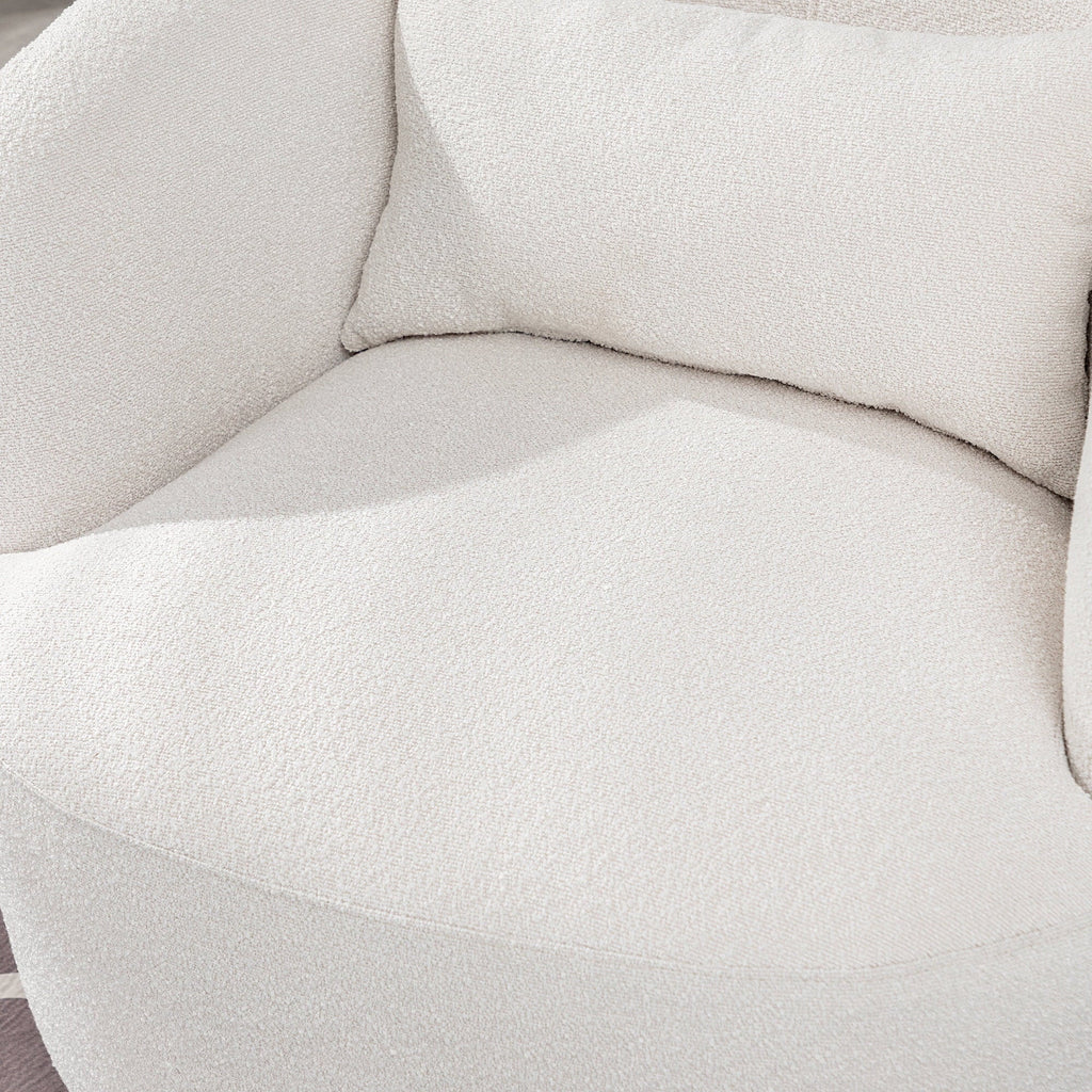 Nouveauté 2026 – Fauteuil pivotant rond 34" en bouclette de 86 cm de large, sans assemblage, avec coussin décoratif, idéal pour le salon et la chambre, couleur taupe