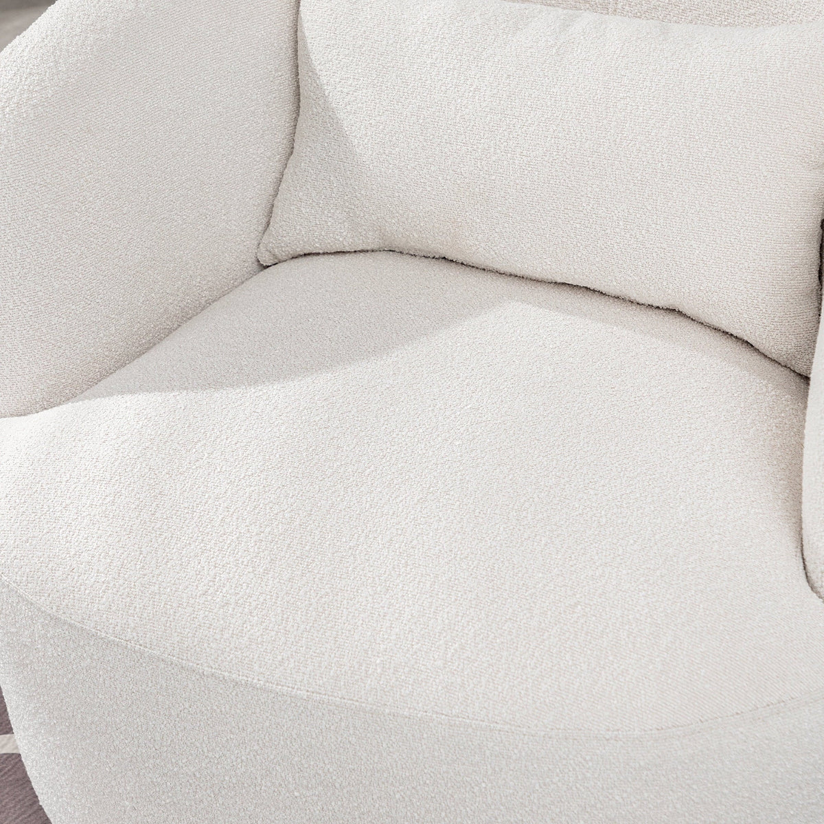 Nouveauté 2026 – Fauteuil pivotant rond 34" en bouclette de 86 cm de large, sans assemblage, avec coussin décoratif, idéal pour le salon et la chambre, couleur taupe