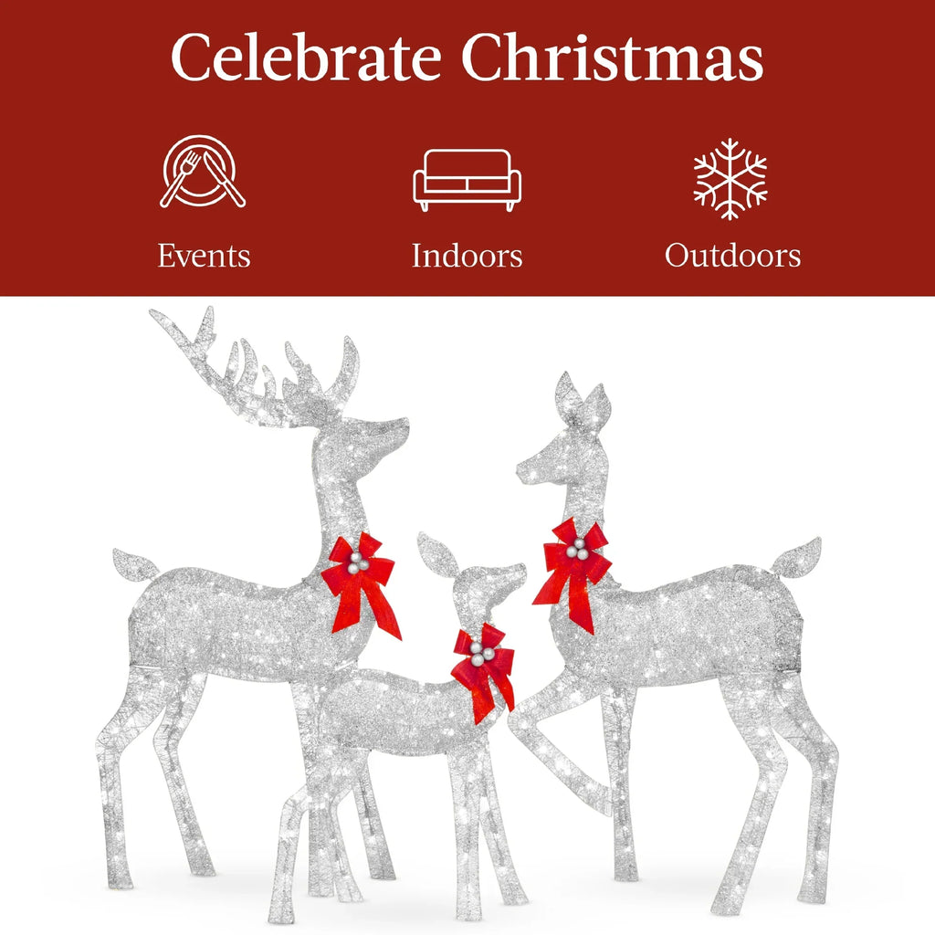Nouveauté 2026 – Décoration de jardin extérieure Best Choice Products : cerfs lumineux de Noël en 3 pièces, 2 m (6,5 pi), avec 385 lumières DEL et piquets – Or