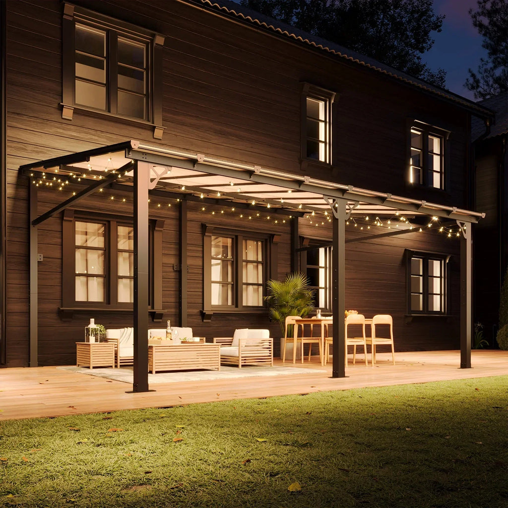 Nouveauté 2026 – Gazebo Aoxun de 2,4 m x 1,5 m pour patio, pergola avec toit incliné, grand auvent mural robuste pour barbecue, idéal pour jardin, terrasse ou patio