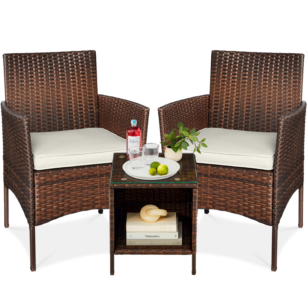 Nouveauté 2026 – Ensemble bistro de jardin 3 pièces en résine tressée Best Choice Products , avec 2 chaises et une table - Gris/Bleu marine