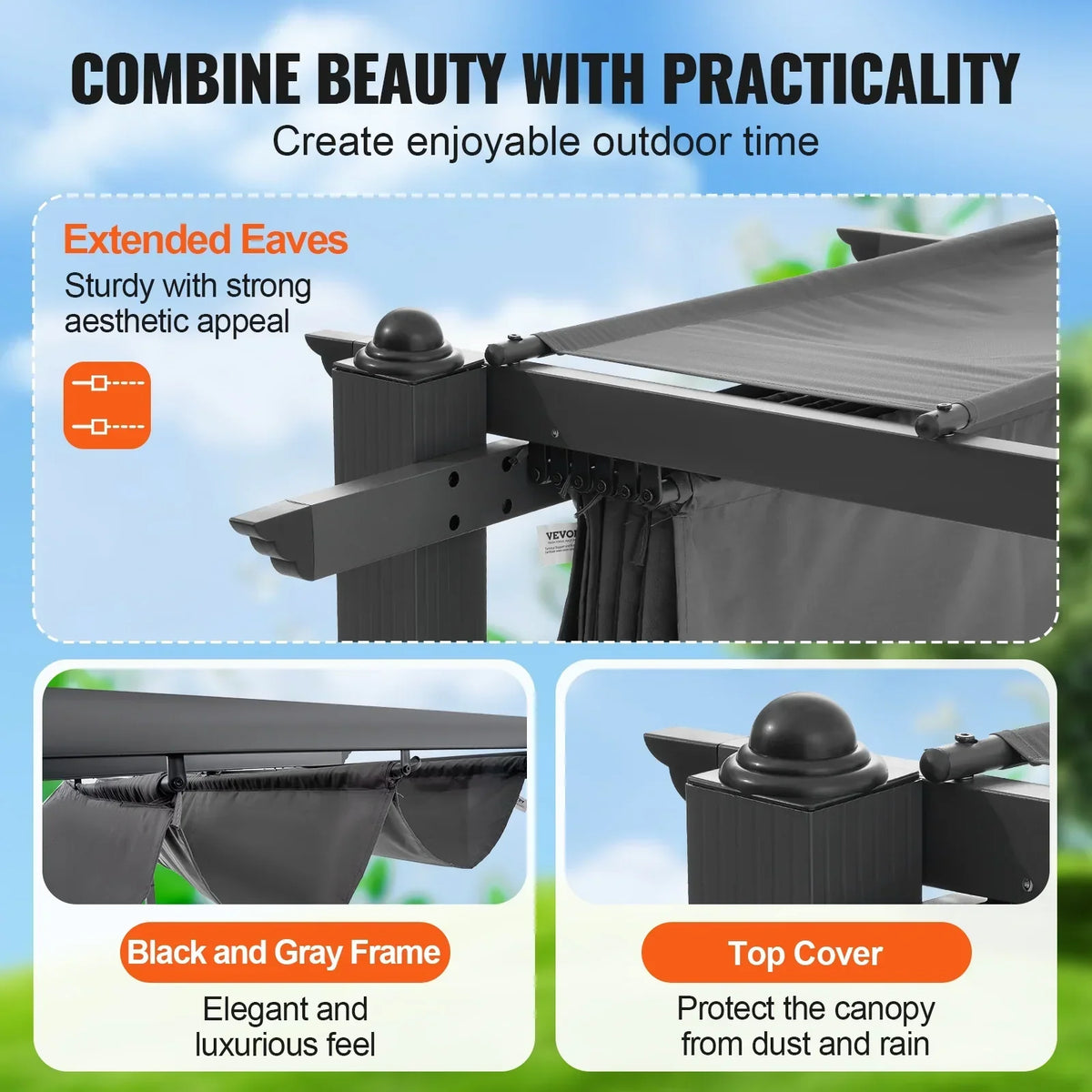 Nouveauté 2026 – Pergola en aluminium KFFKFF 3 m x 3 m, avec auvent rétractable, idéale pour patio, jardin, terrasse et cour arrière - Gris