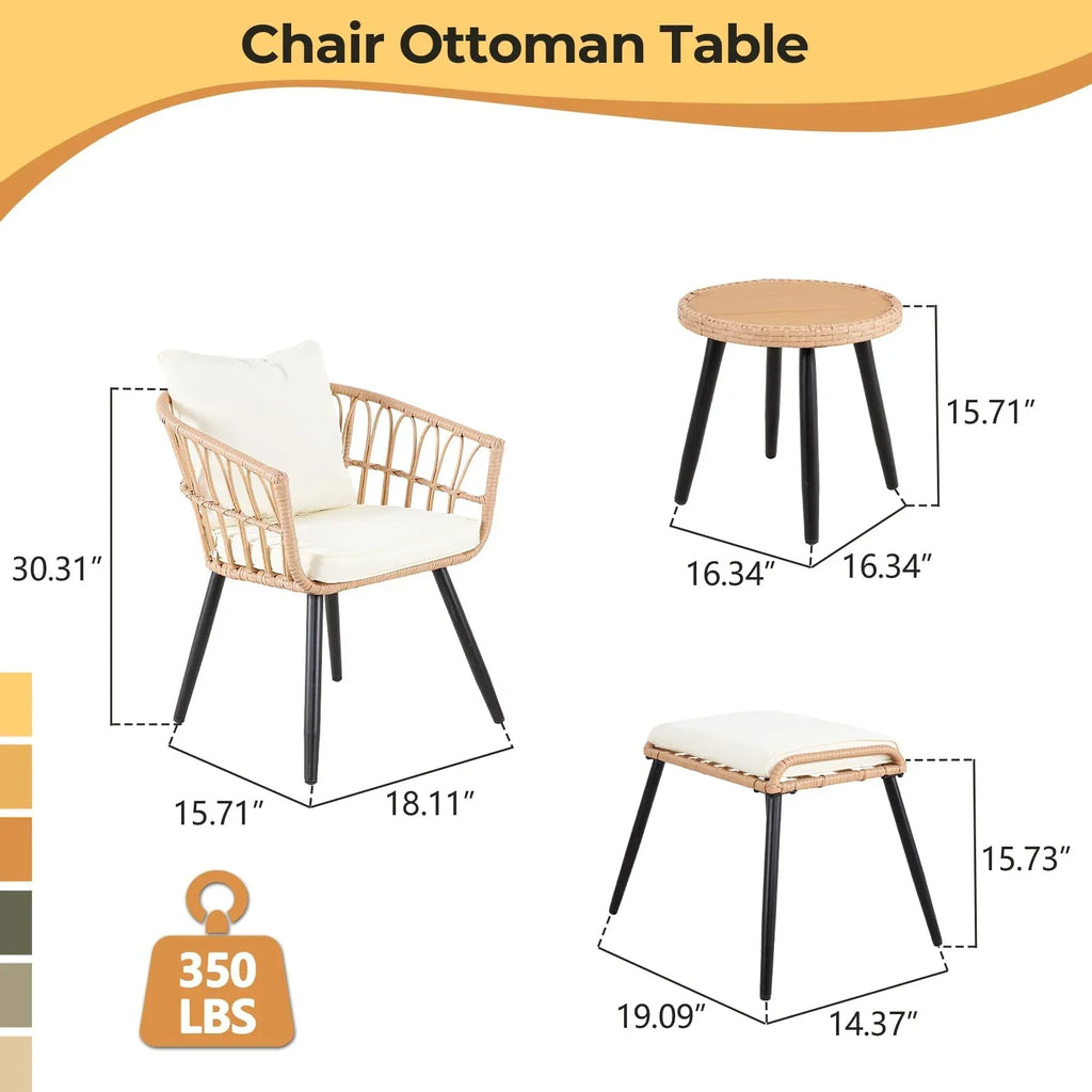 Nouveauté 2026 – Ensemble bistro de patio 3 pièces FHFO , mobilier d'extérieur en résine tressée pour balcon, appartement ou terrasse, ensemble table et chaises en rotin (2 pièces), beige