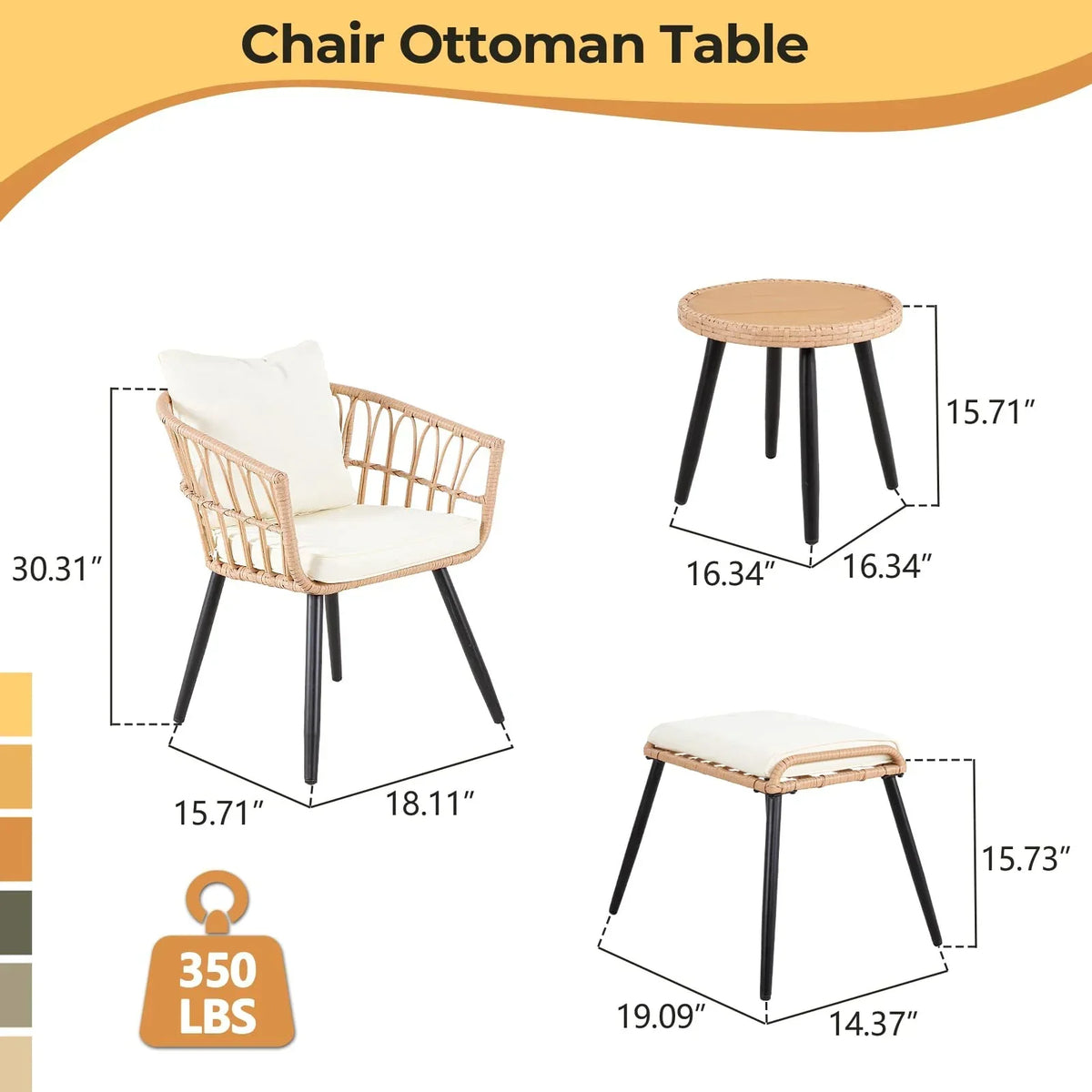 Nouveauté 2026 – Ensemble bistro de patio 3 pièces FHFO , mobilier d'extérieur en résine tressée pour balcon, appartement ou terrasse, ensemble table et chaises en rotin (2 pièces), beige