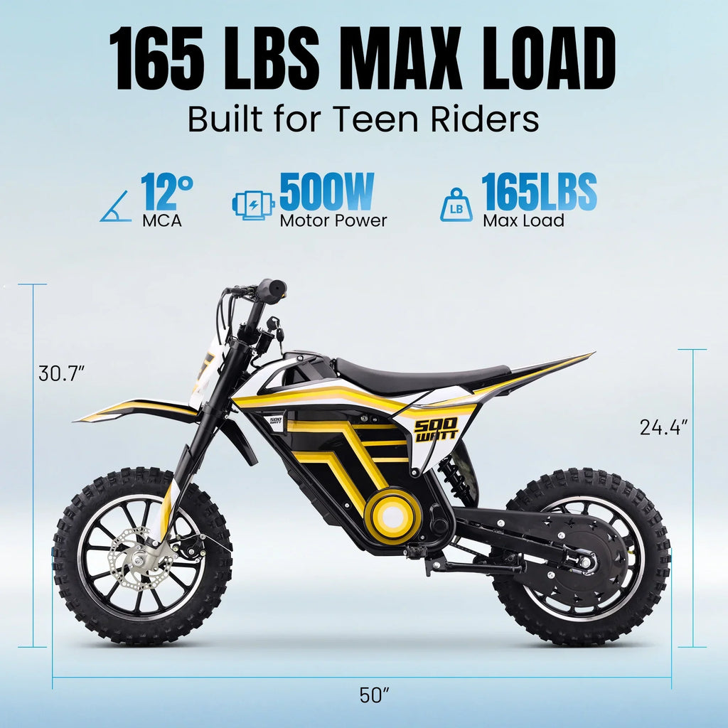 Nouveauté 2026 – Moto tout-terrain électrique QEASET , 500 W, pour enfants (garçons et filles) de 8 à 14 ans, bleue