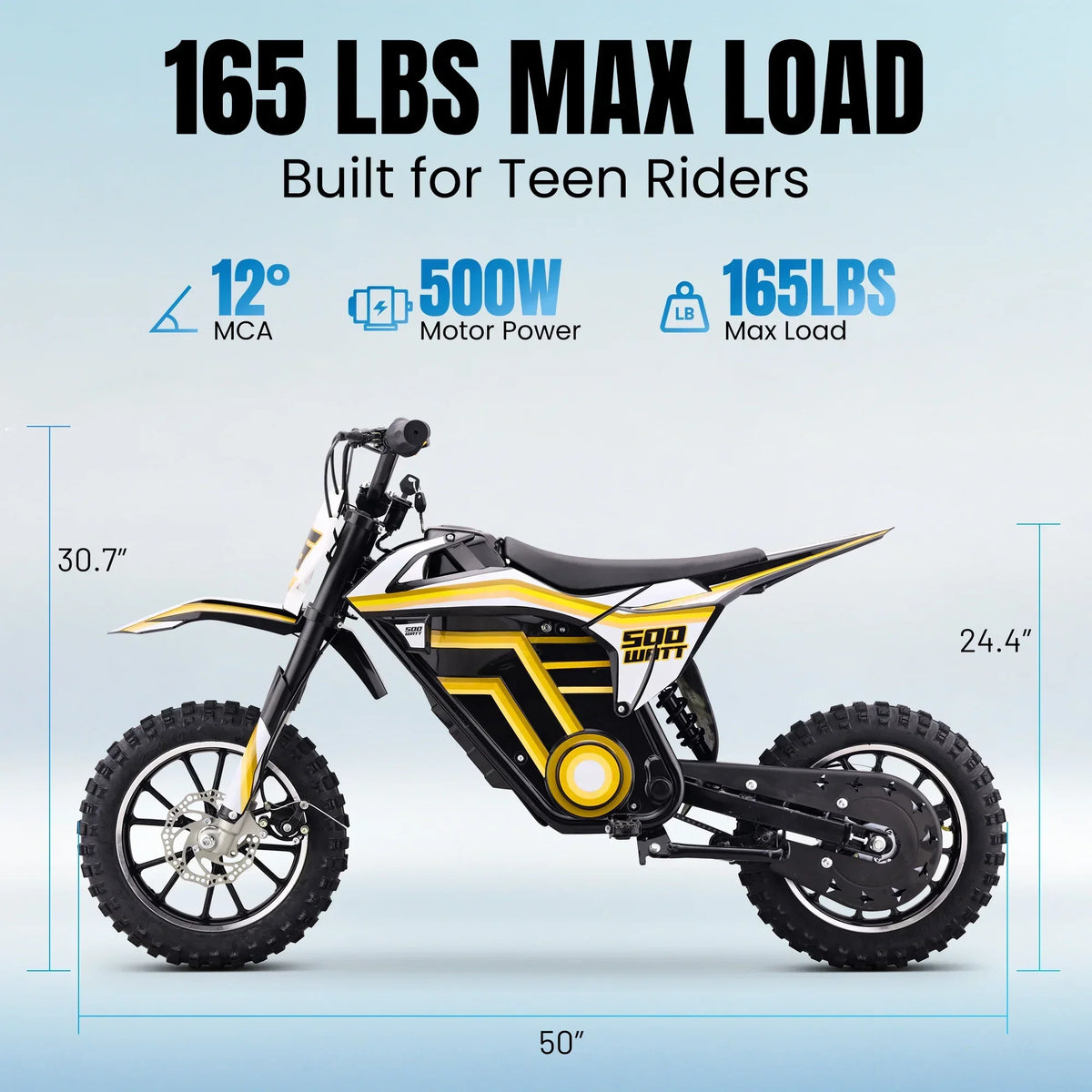 Nouveauté 2026 – Moto tout-terrain électrique QEASET , 500 W, pour enfants (garçons et filles) de 8 à 14 ans, bleue
