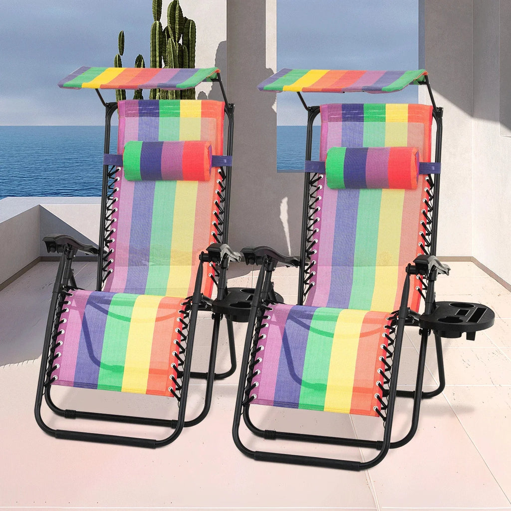 Nouveauté 2026 – Ensemble de 2 chaises MoNiBloom Zero Gravity , fauteuils de plage/terrasse pliables avec auvent et appui-tête, noirs