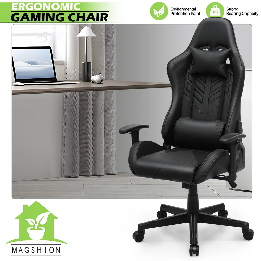 Nouveauté 2026 – Chaise de jeu ergonomique Magshion , chaise de jeu confortable, chaise de bureau en cuir, chaise de jeu pivotante et réglable, bleue