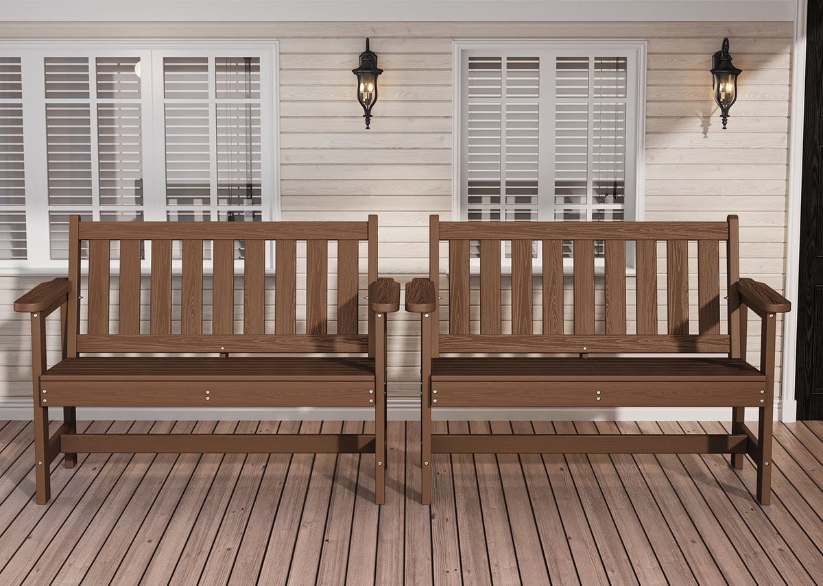 Nouveauté 2026 – Banc d'extérieur SERWALL pour 2 personnes, en PEHD résistant aux intempéries avec renforts en aluminium, supporte jusqu'à 300 kg, confortable pour terrasse, jardin et véranda, noir