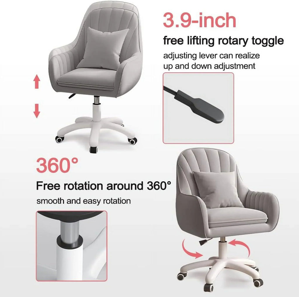Nouveauté 2026 – Fauteuil de bureau Home , chaise d'ordinateur avec dossier mi-haut capitonné, style moderne, pivotante et réglable en hauteur, en velours blanc