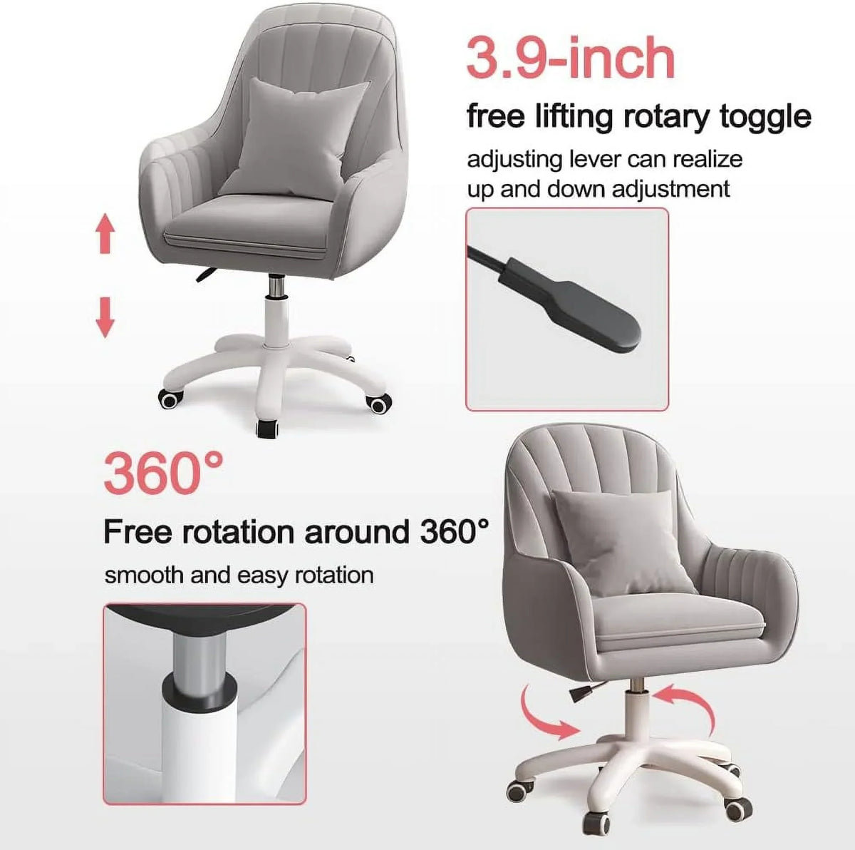 Nouveauté 2026 – Fauteuil de bureau Home , chaise d'ordinateur avec dossier mi-haut capitonné, style moderne, pivotante et réglable en hauteur, en velours blanc
